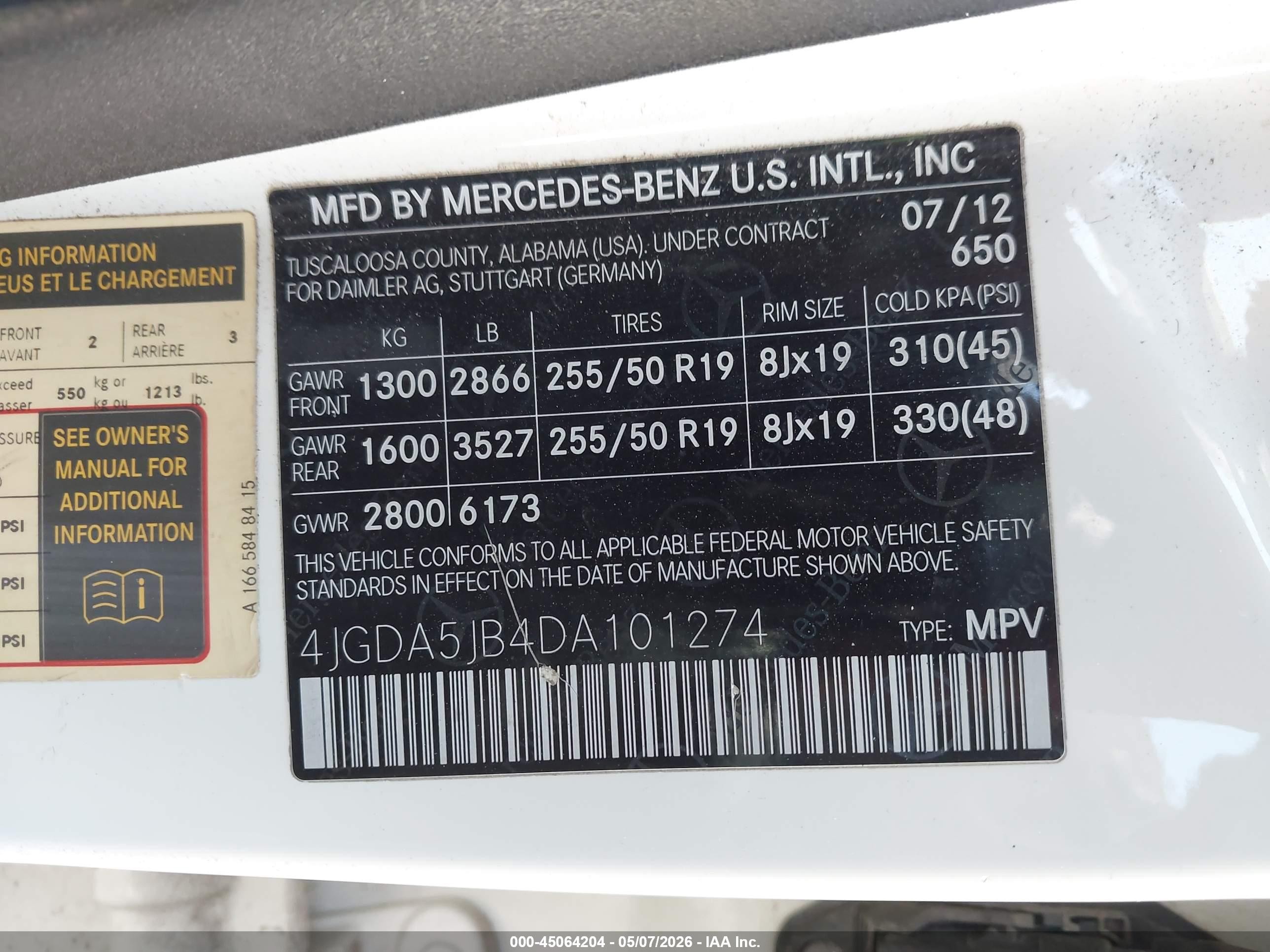 2013 Mercedes-benz Ml 350   White vin: 4JGDA5JB4DA101274