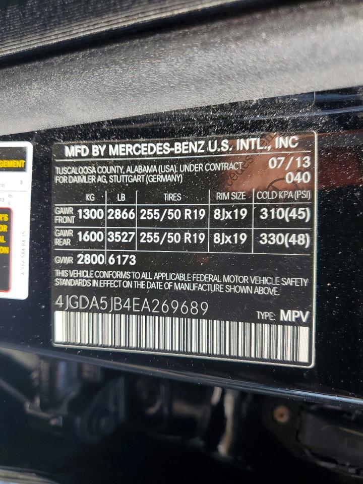 2014 Mercedes-benz Ml 350 Black vin: 4JGDA5JB4EA269689