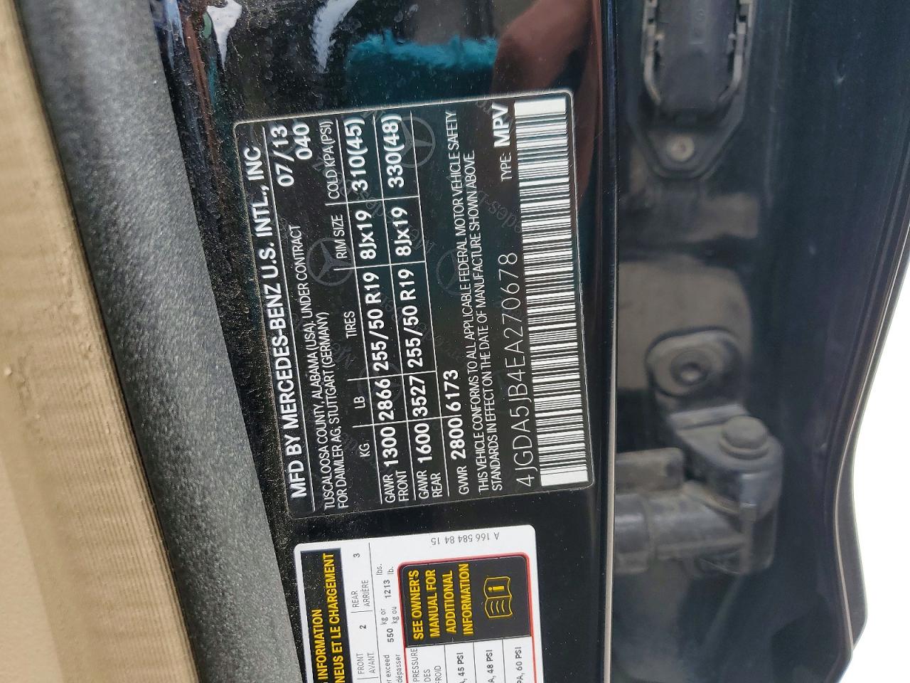 2014 Mercedes-benz Ml 350 Black vin: 4JGDA5JB4EA270678