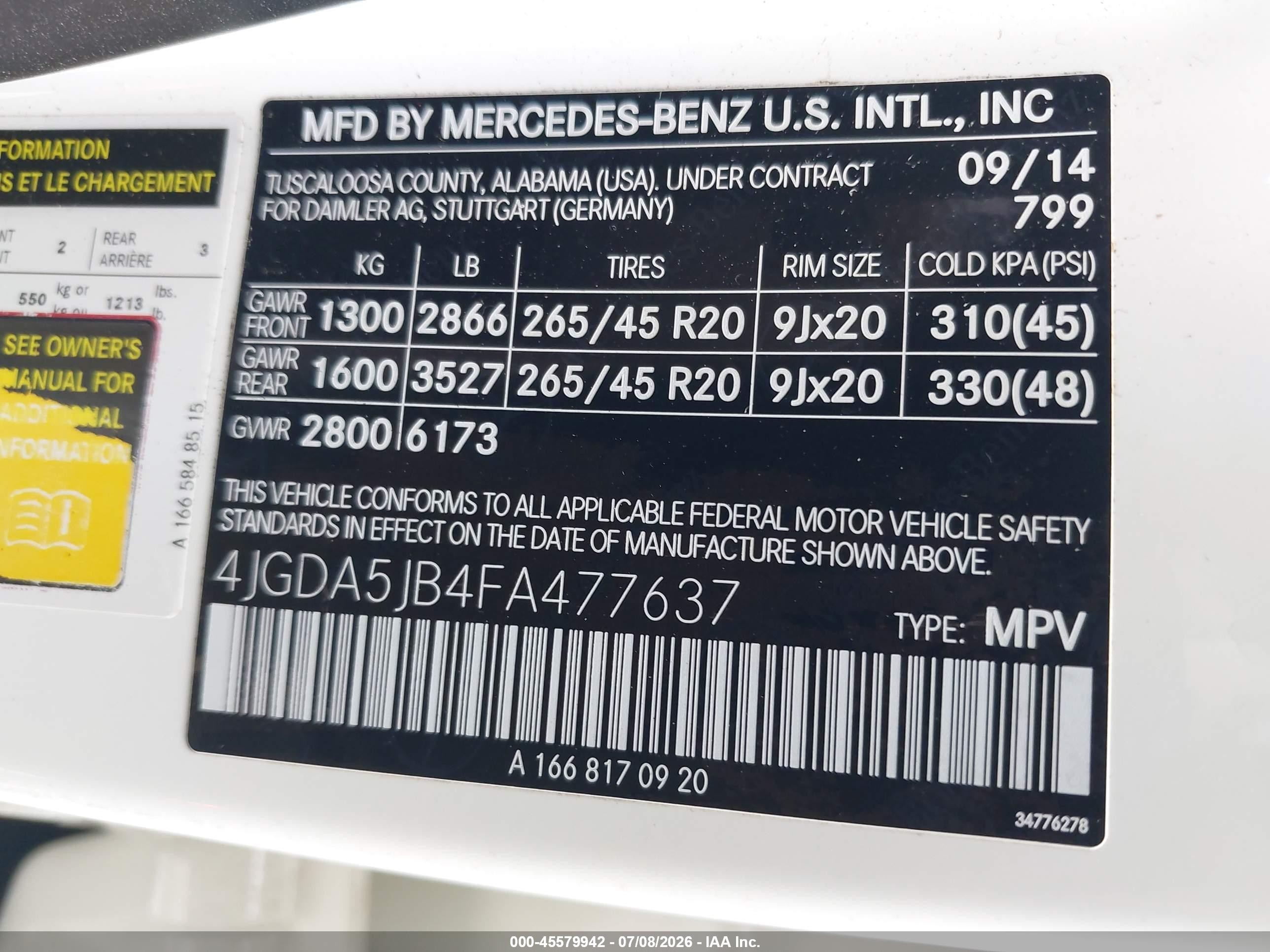 2015 Mercedes-benz Ml 350   White vin: 4JGDA5JB4FA477637