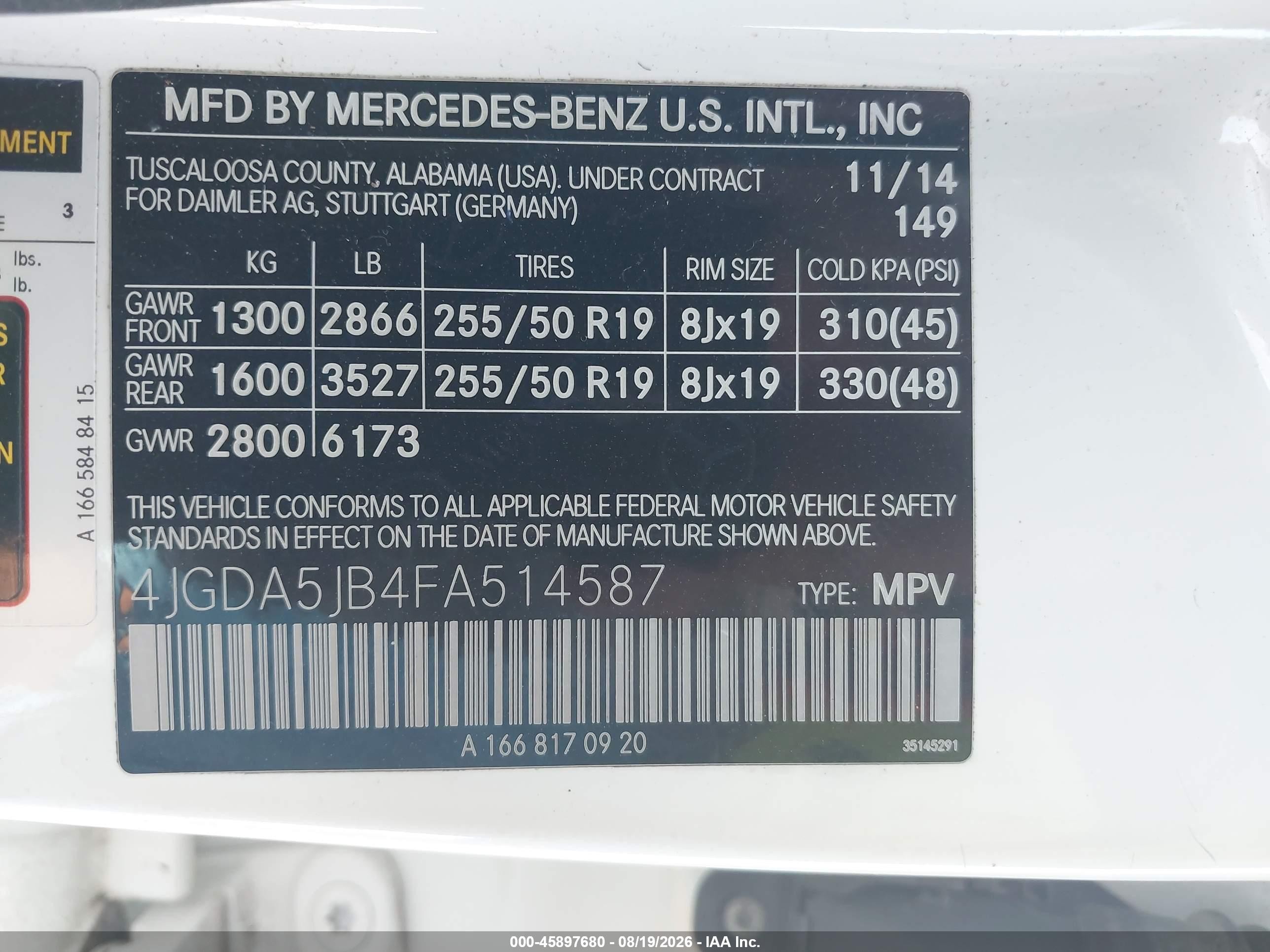 2015 Mercedes-benz Ml 350 White vin: 4JGDA5JB4FA514587