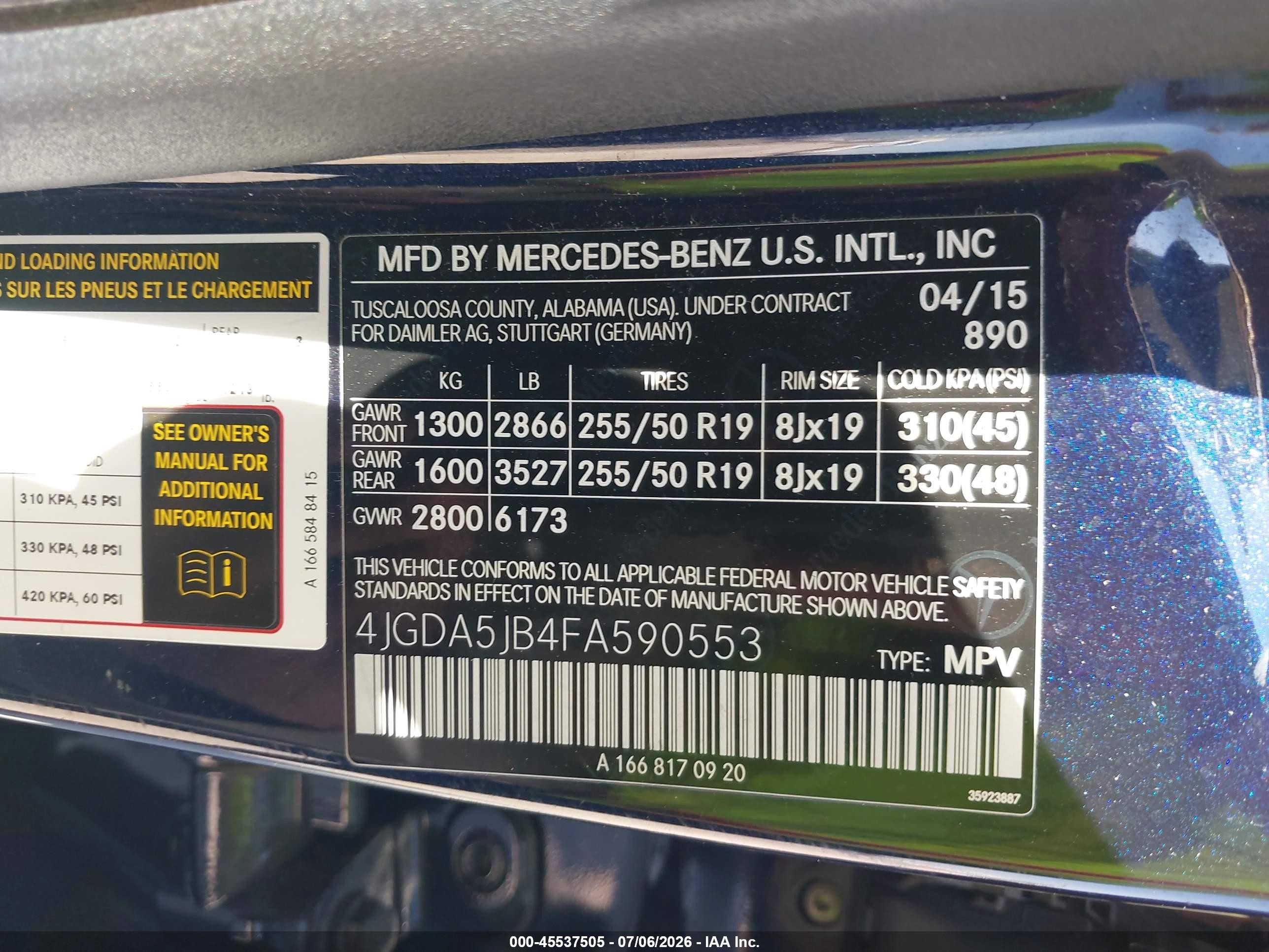 2015 Mercedes-benz Ml 350 Dark Blue vin: 4JGDA5JB4FA590553