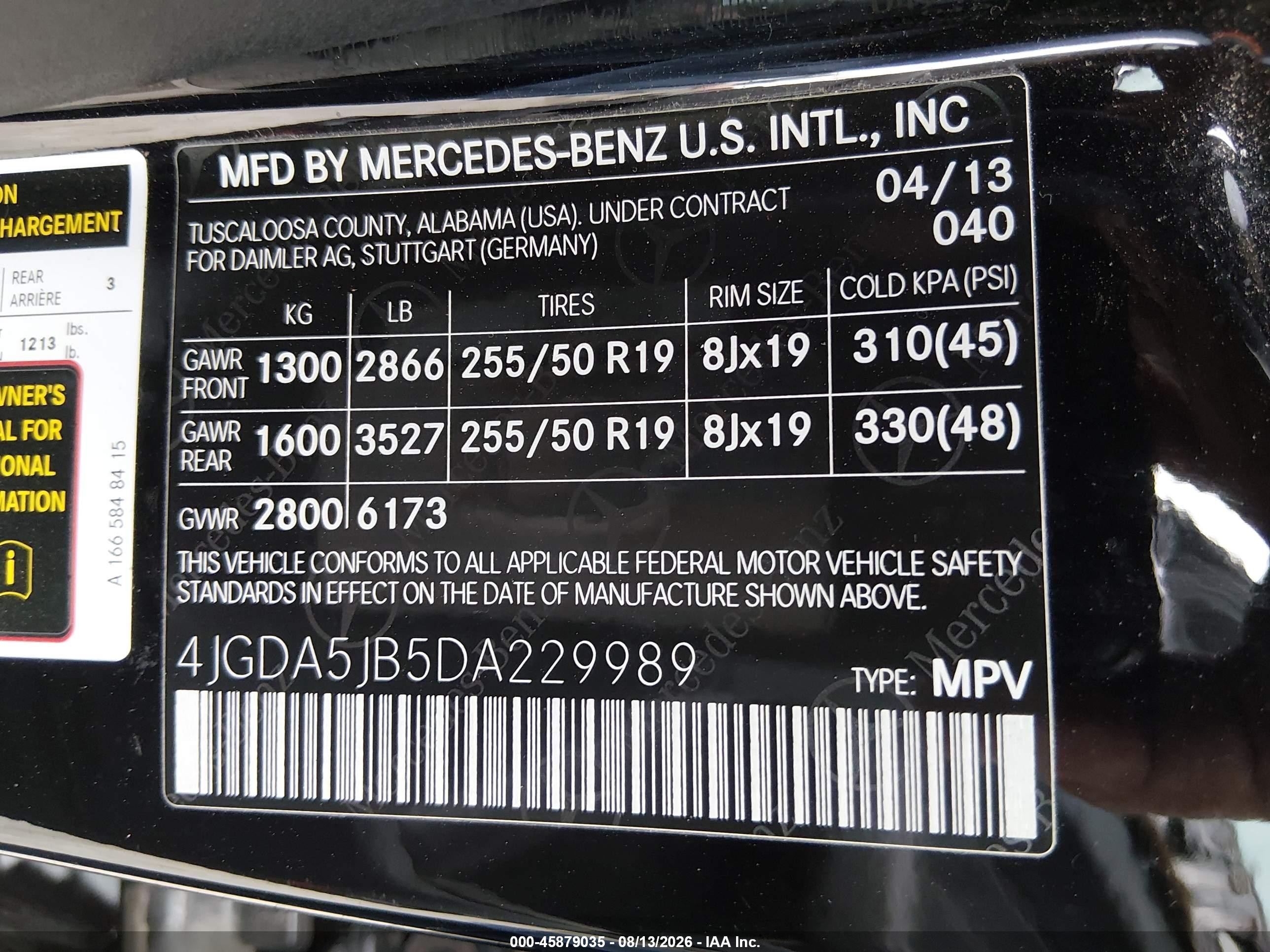 2013 Mercedes-benz Ml 350   Black vin: 4JGDA5JB5DA229989