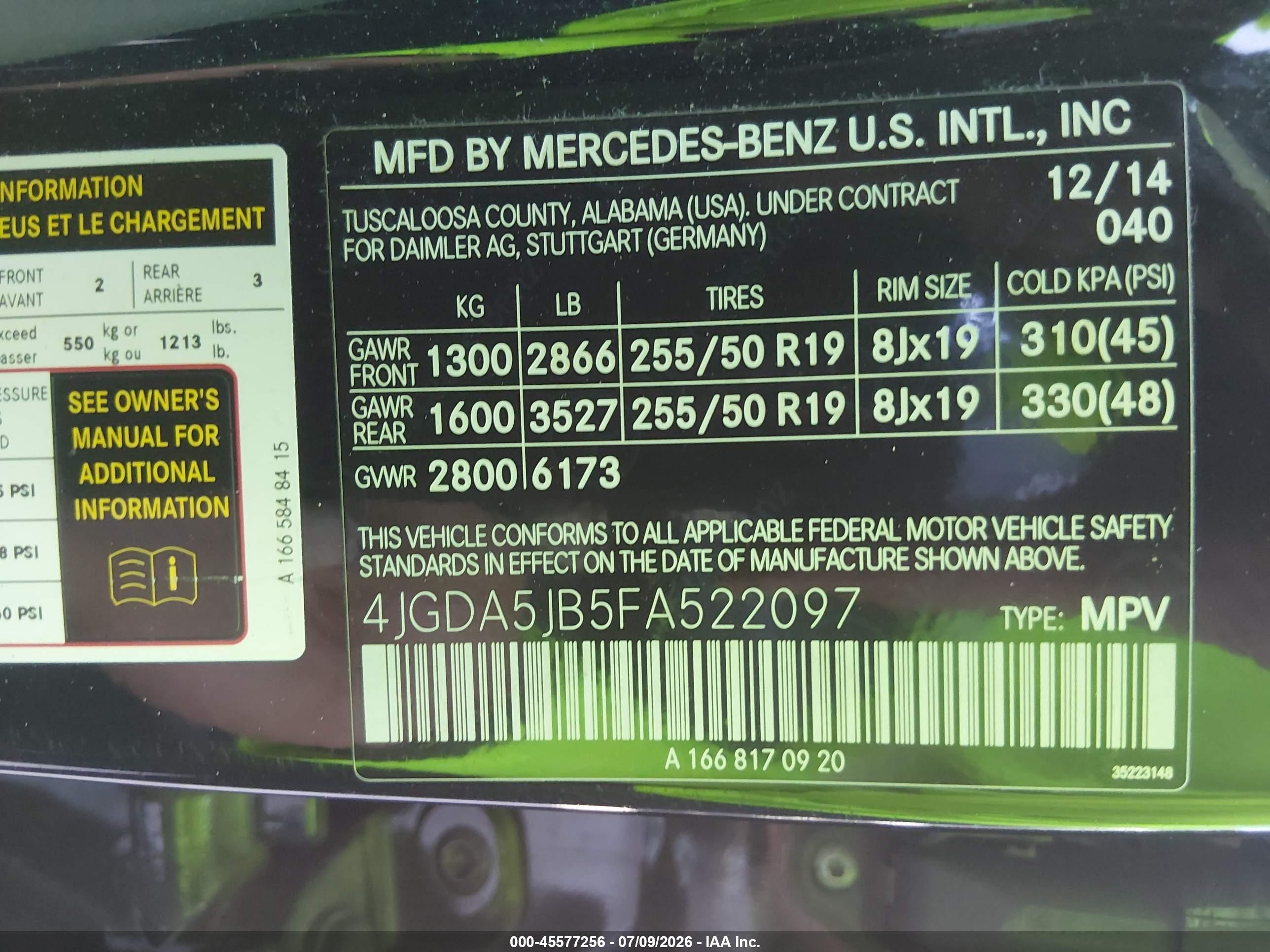 2015 Mercedes-benz Ml 350   Black vin: 4JGDA5JB5FA522097