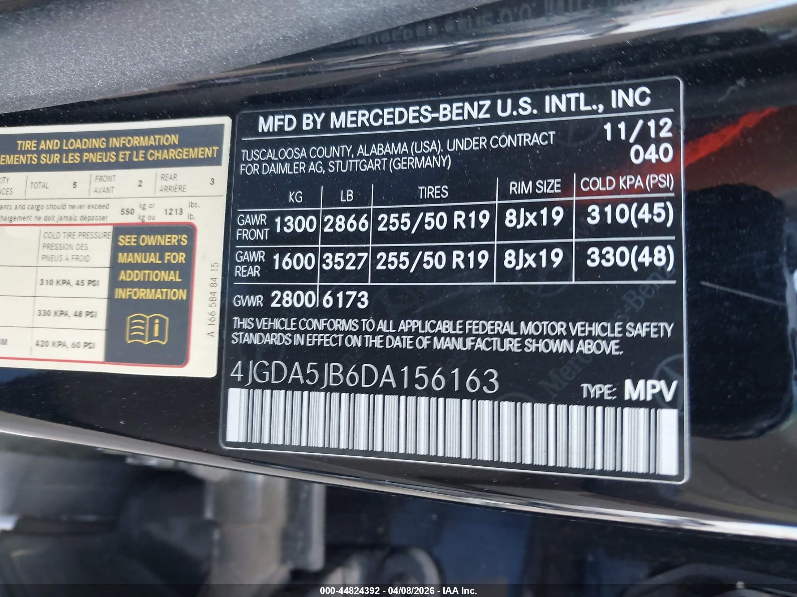 2013 Mercedes-benz Ml 350   Black vin: 4JGDA5JB6DA156163