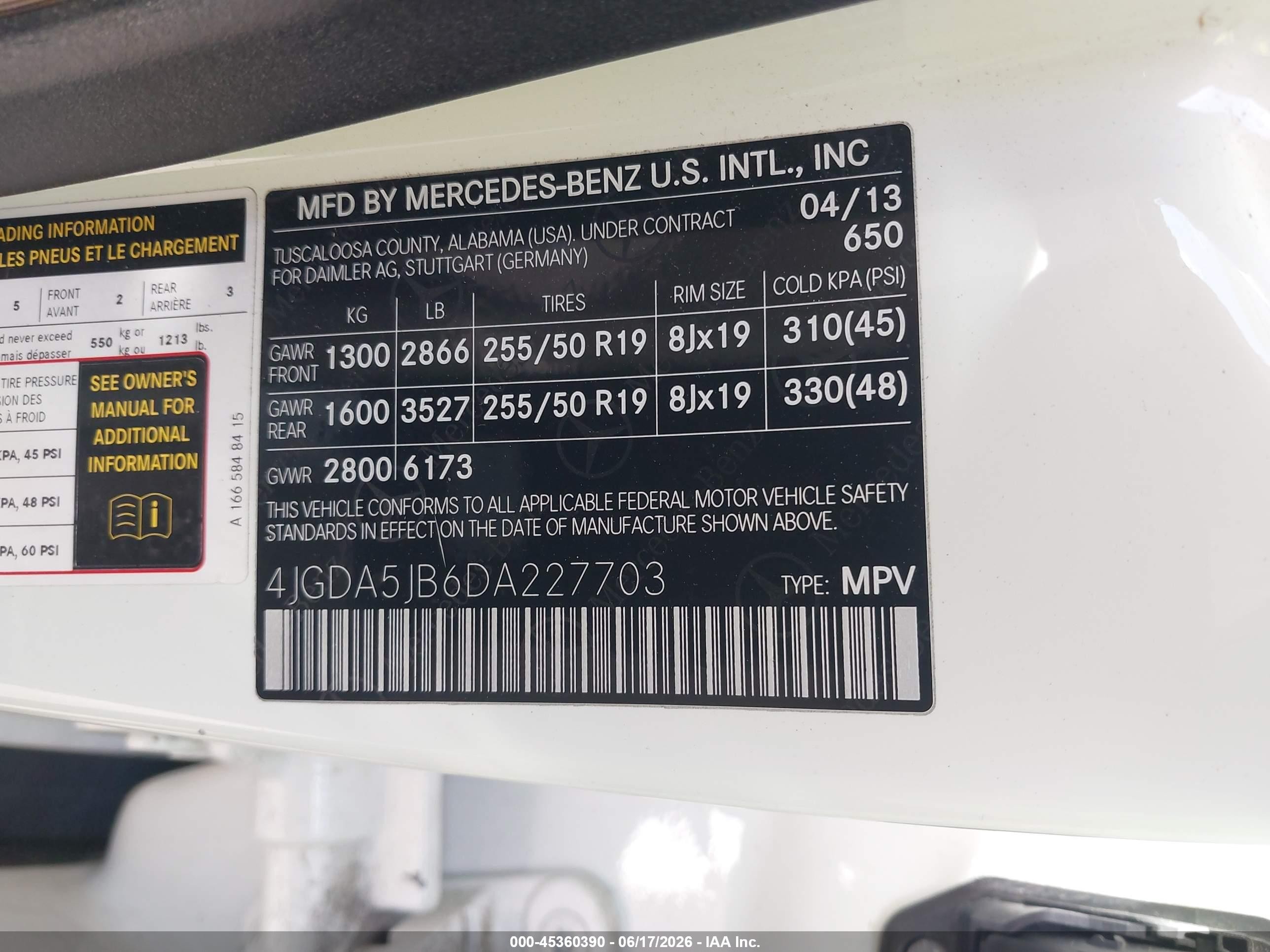 2013 Mercedes-benz Ml 350 Белый vin: 4JGDA5JB6DA227703