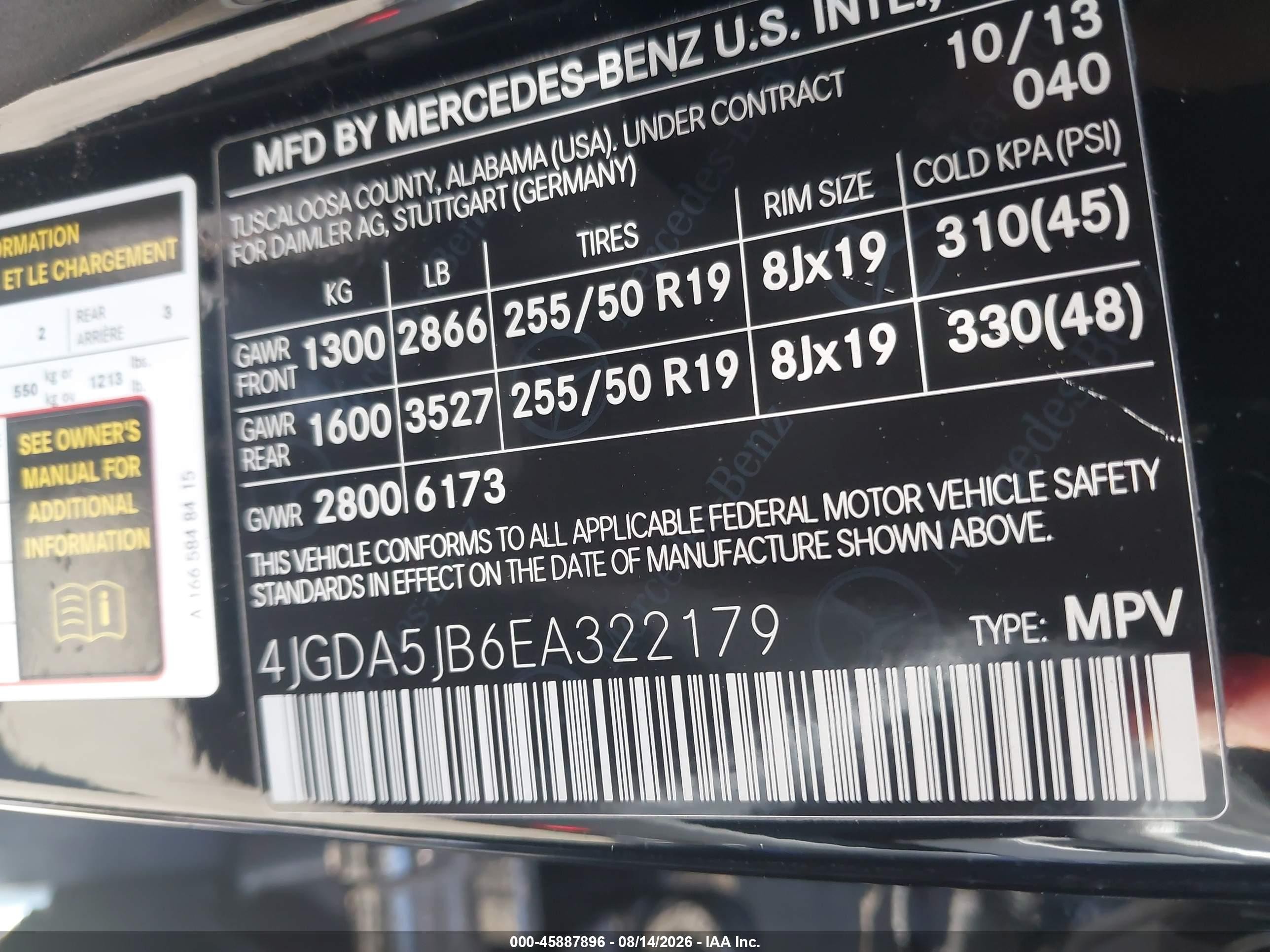 2014 Mercedes-benz Ml 350   Black vin: 4JGDA5JB6EA322179