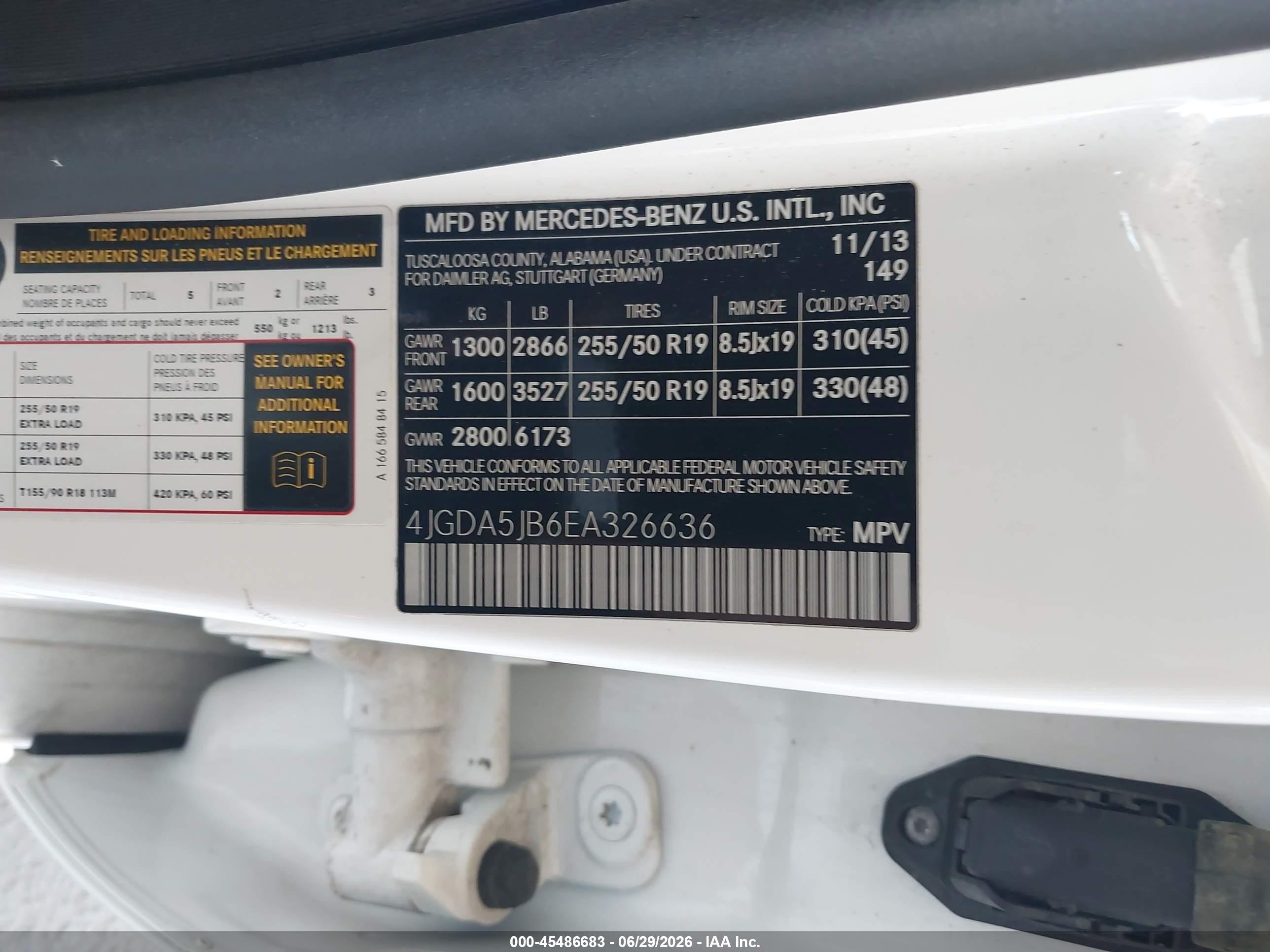 2014 Mercedes-benz Ml 350   White vin: 4JGDA5JB6EA326636
