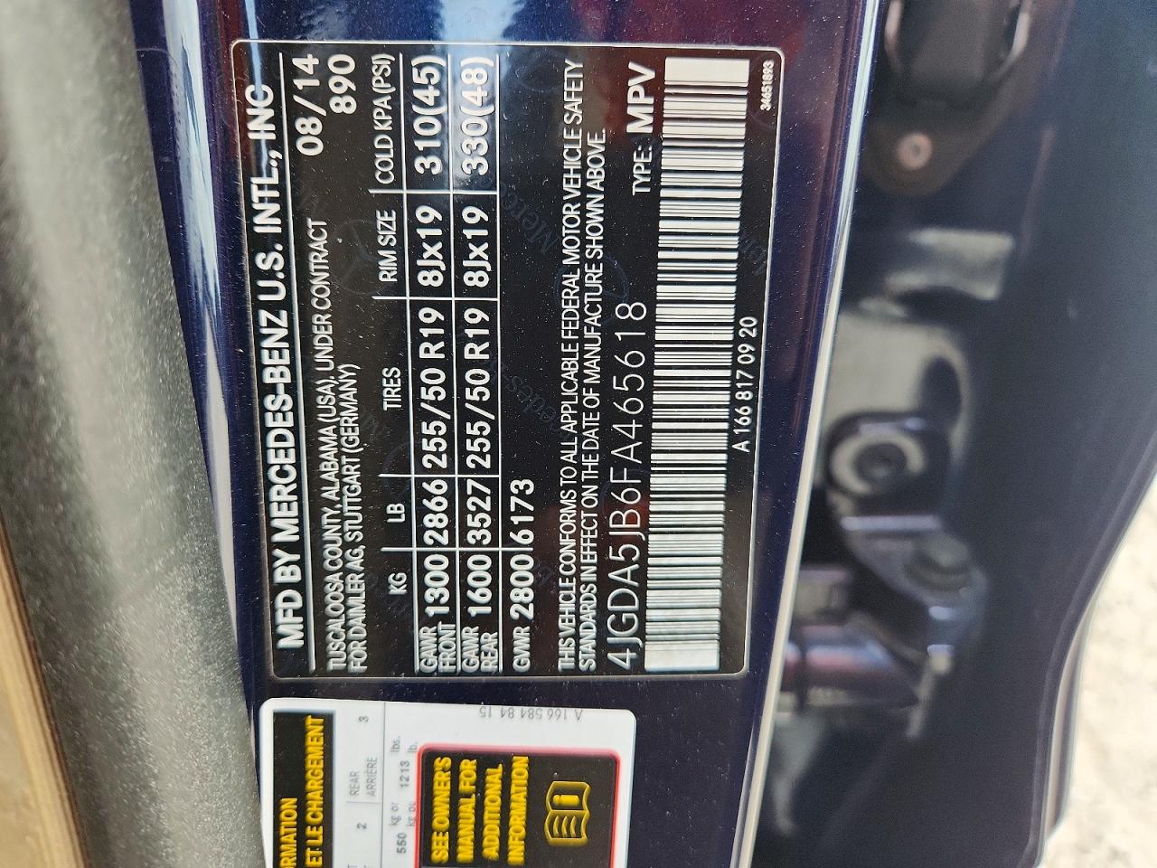 2015 Mercedes-benz Ml 350 Black vin: 4JGDA5JB6FA465618