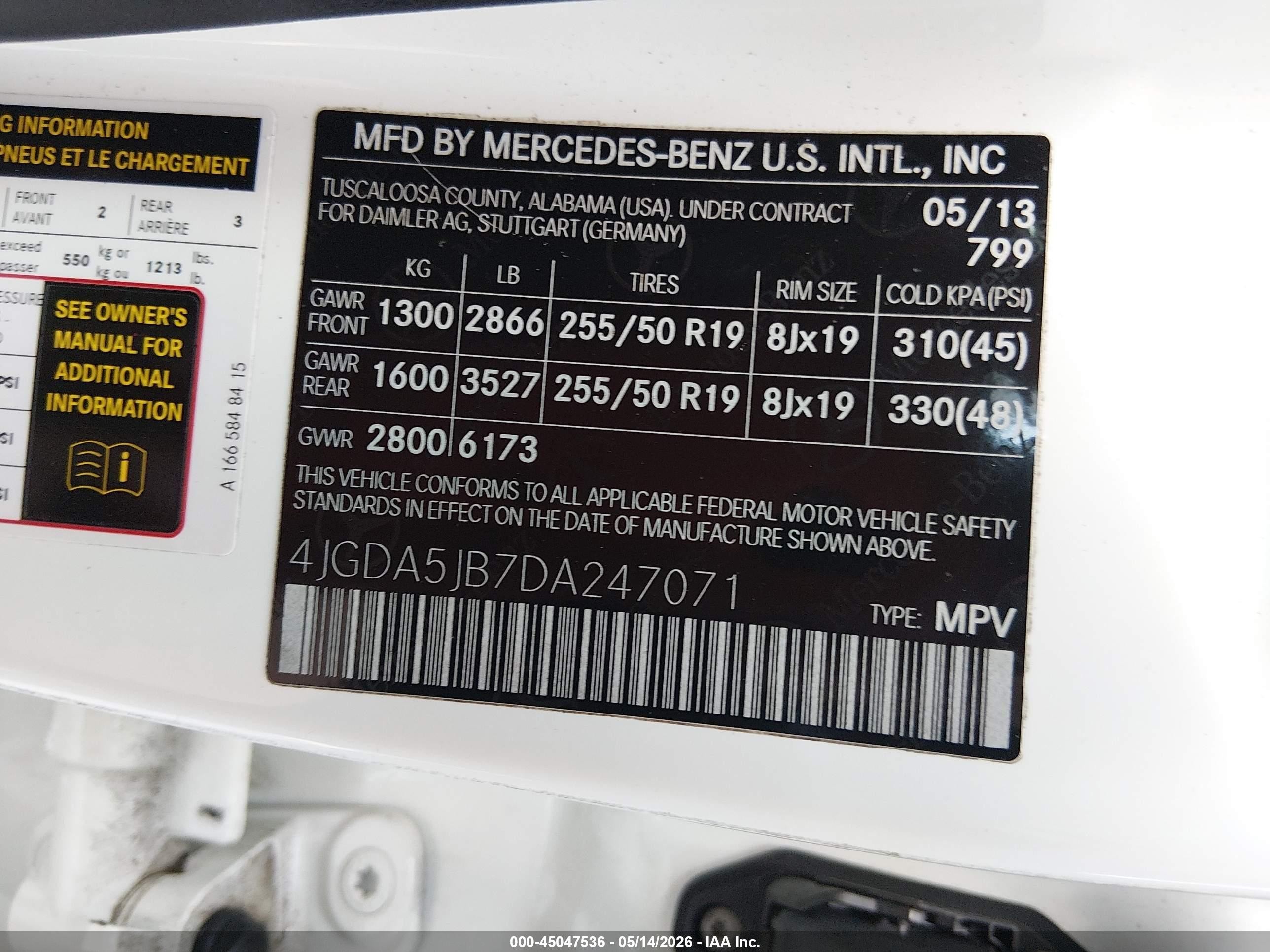 2013 Mercedes-benz Ml 350   White vin: 4JGDA5JB7DA247071