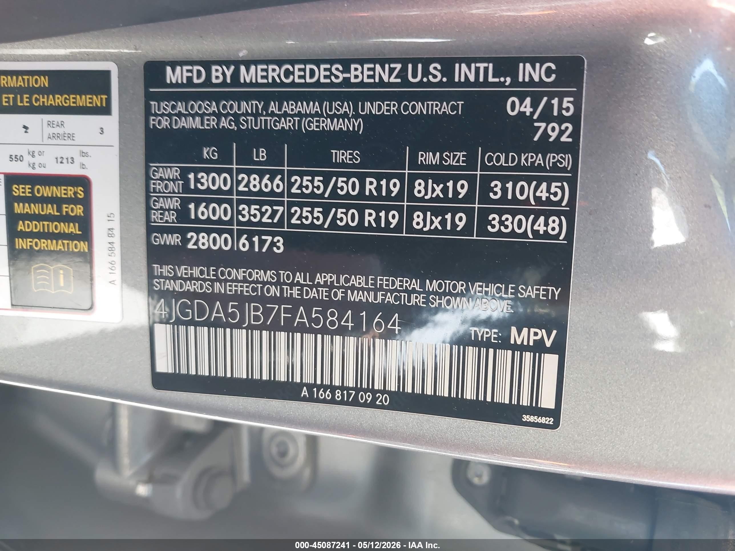 2015 Mercedes-benz Ml 350   Gray vin: 4JGDA5JB7FA584164