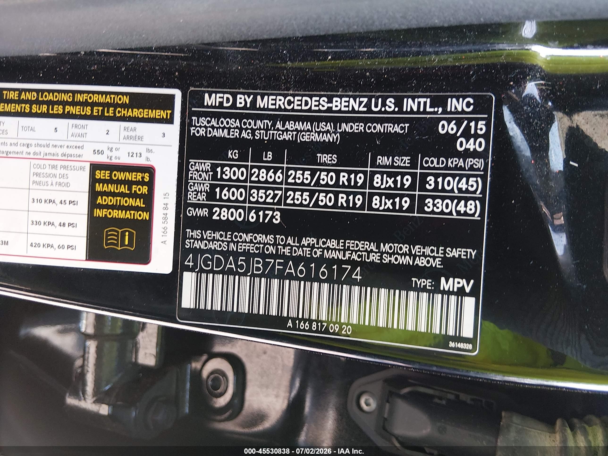 2015 Mercedes-benz Ml 350   Black vin: 4JGDA5JB7FA616174