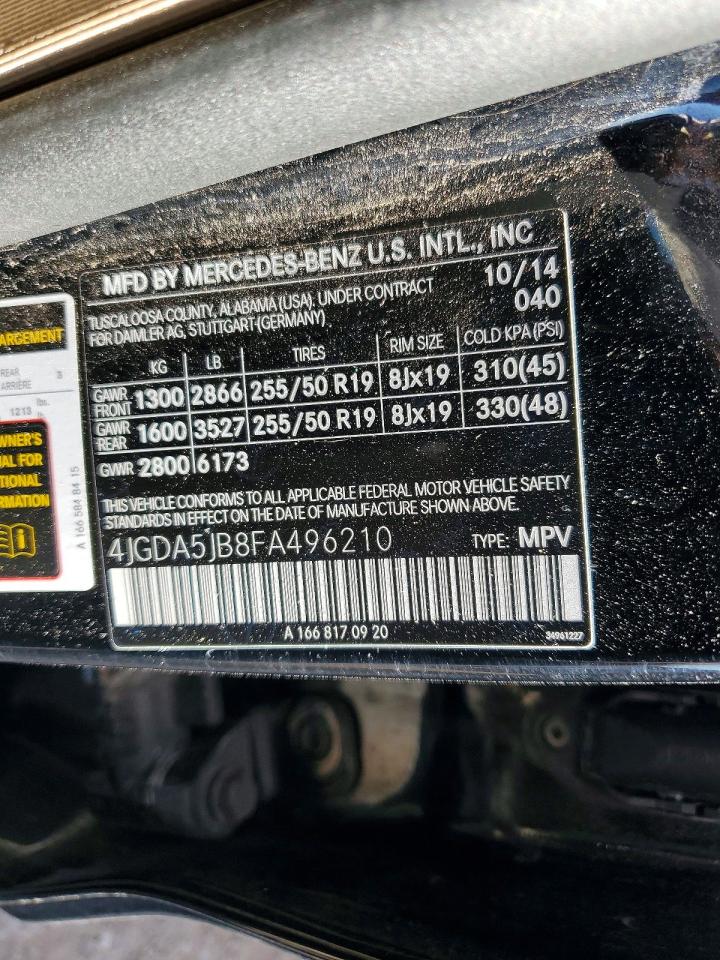 2015 Mercedes-benz Ml Black vin: 4JGDA5JB8FA496210