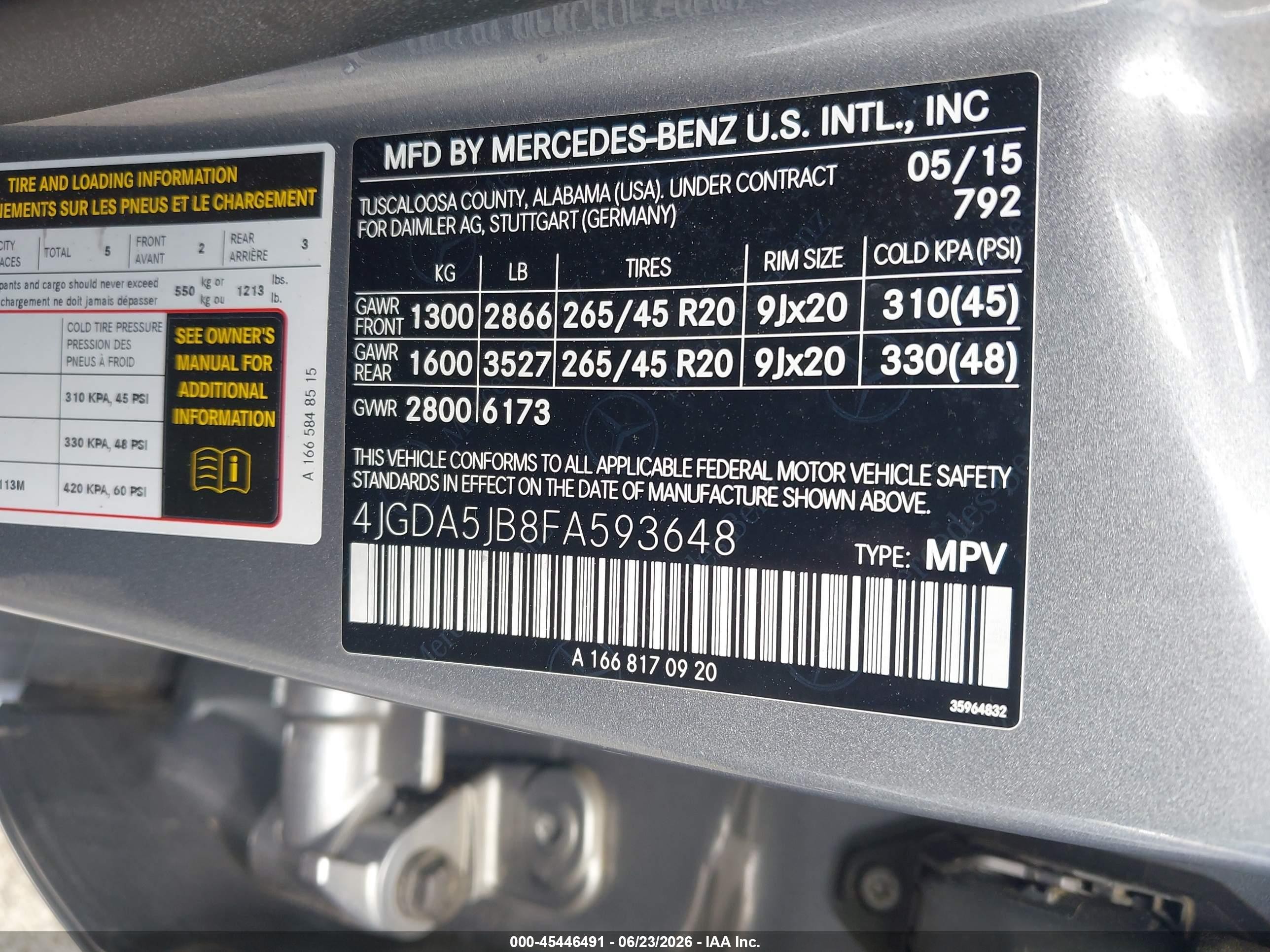 2015 Mercedes-benz Ml 350   Серый vin: 4JGDA5JB8FA593648