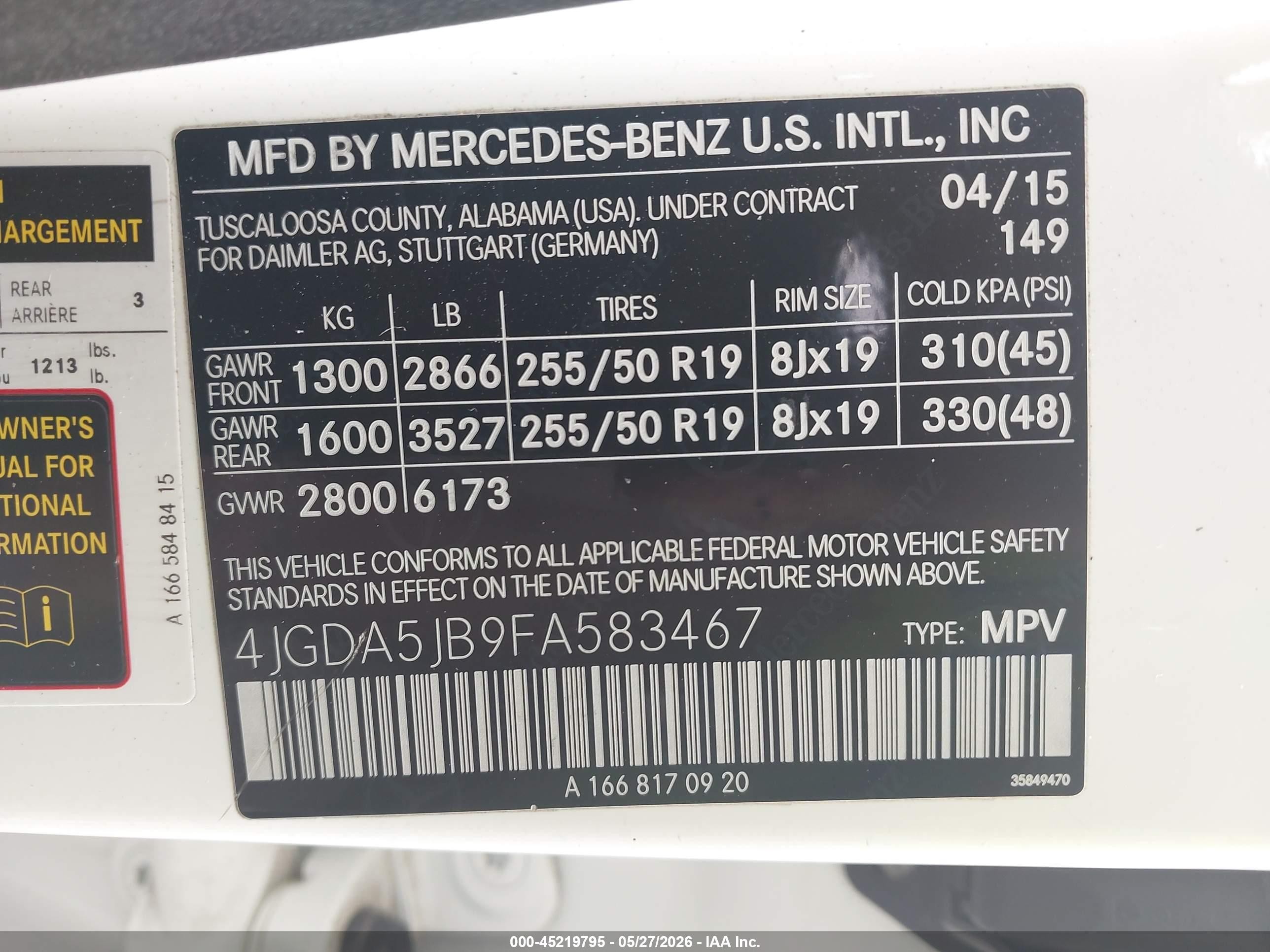 2015 Mercedes-benz Ml 350   Белый vin: 4JGDA5JB9FA583467