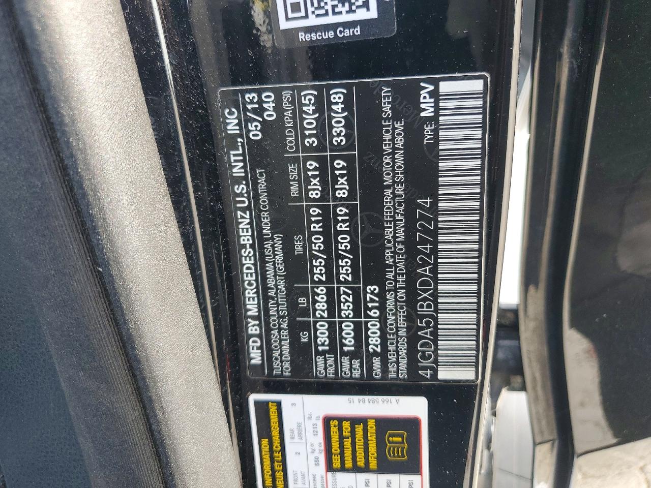 2013 Mercedes-benz Ml 350 Black vin: 4JGDA5JBXDA247274