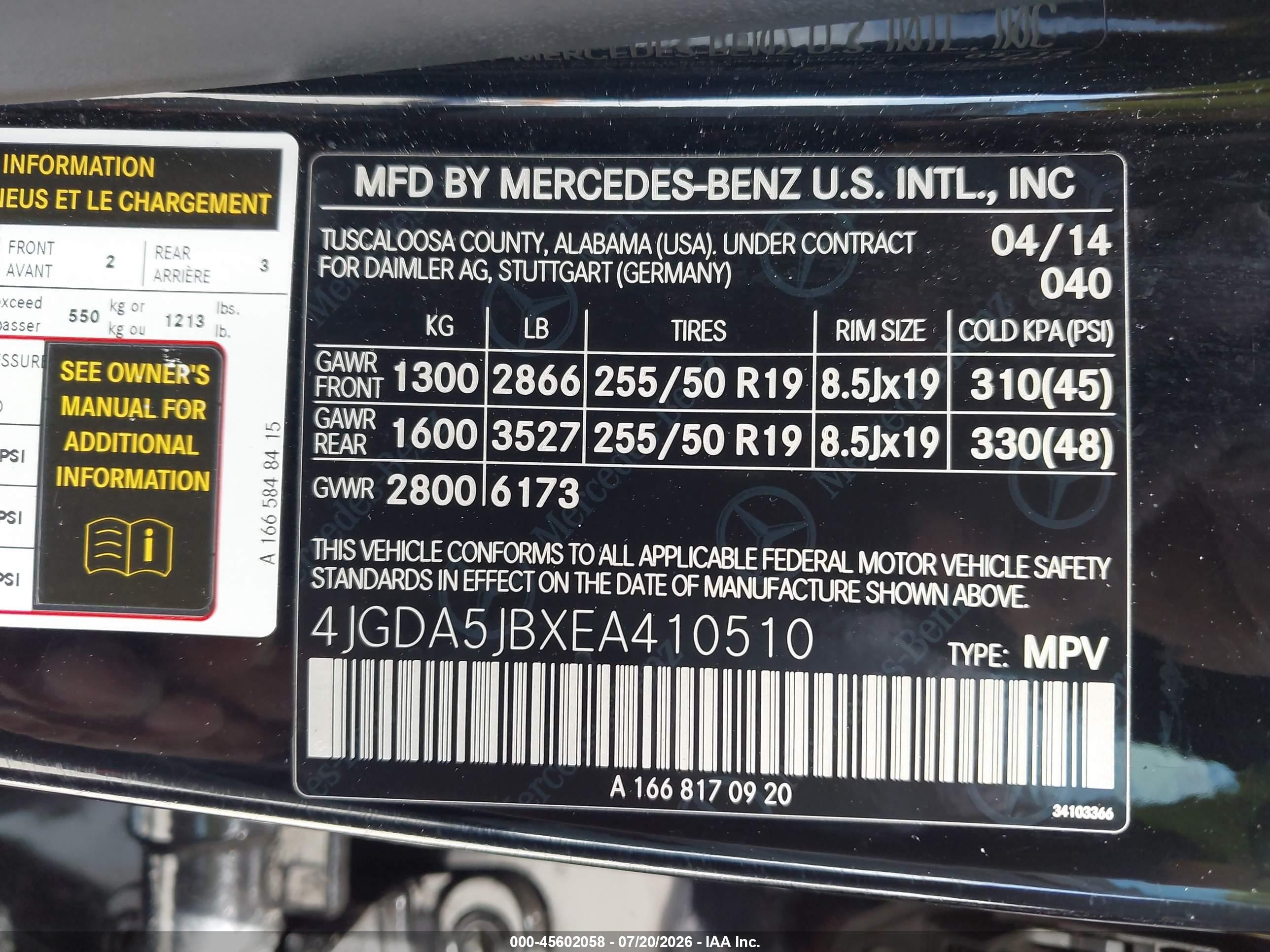 2014 Mercedes-benz Ml 350   Black vin: 4JGDA5JBXEA410510