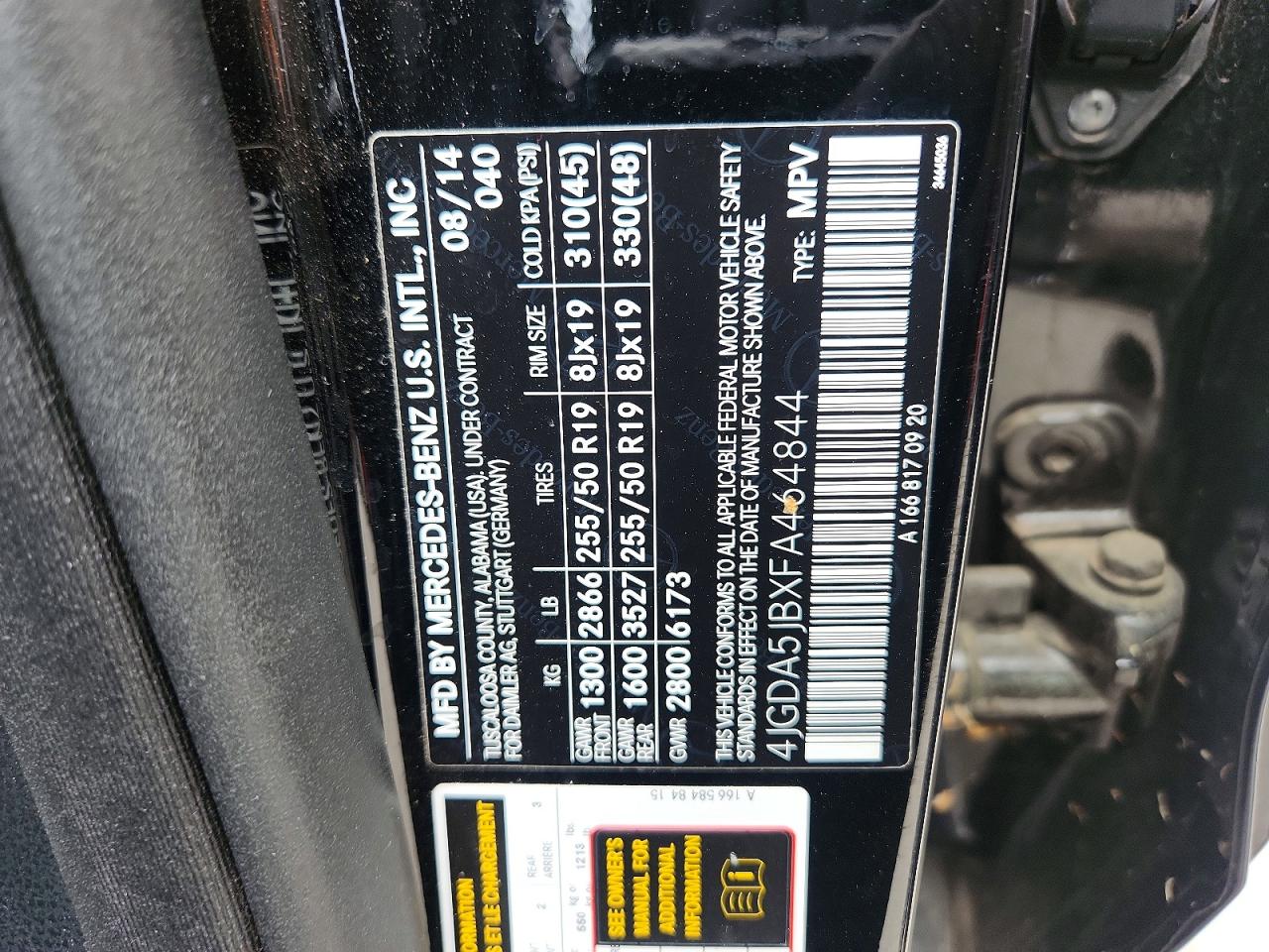 2015 Mercedes-benz Ml 350 Black vin: 4JGDA5JBXFA464844