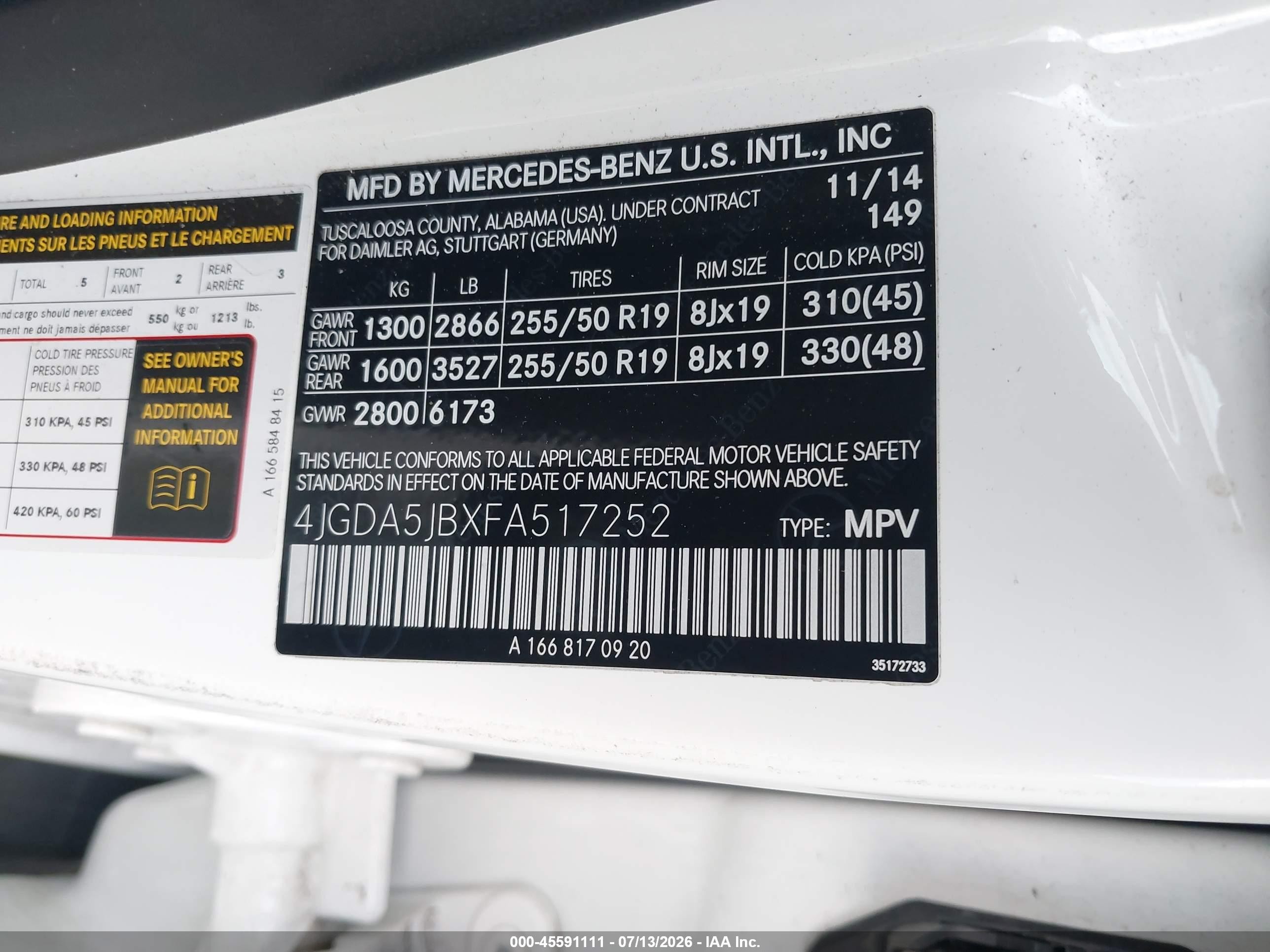 2015 Mercedes-benz Ml 350   White vin: 4JGDA5JBXFA517252