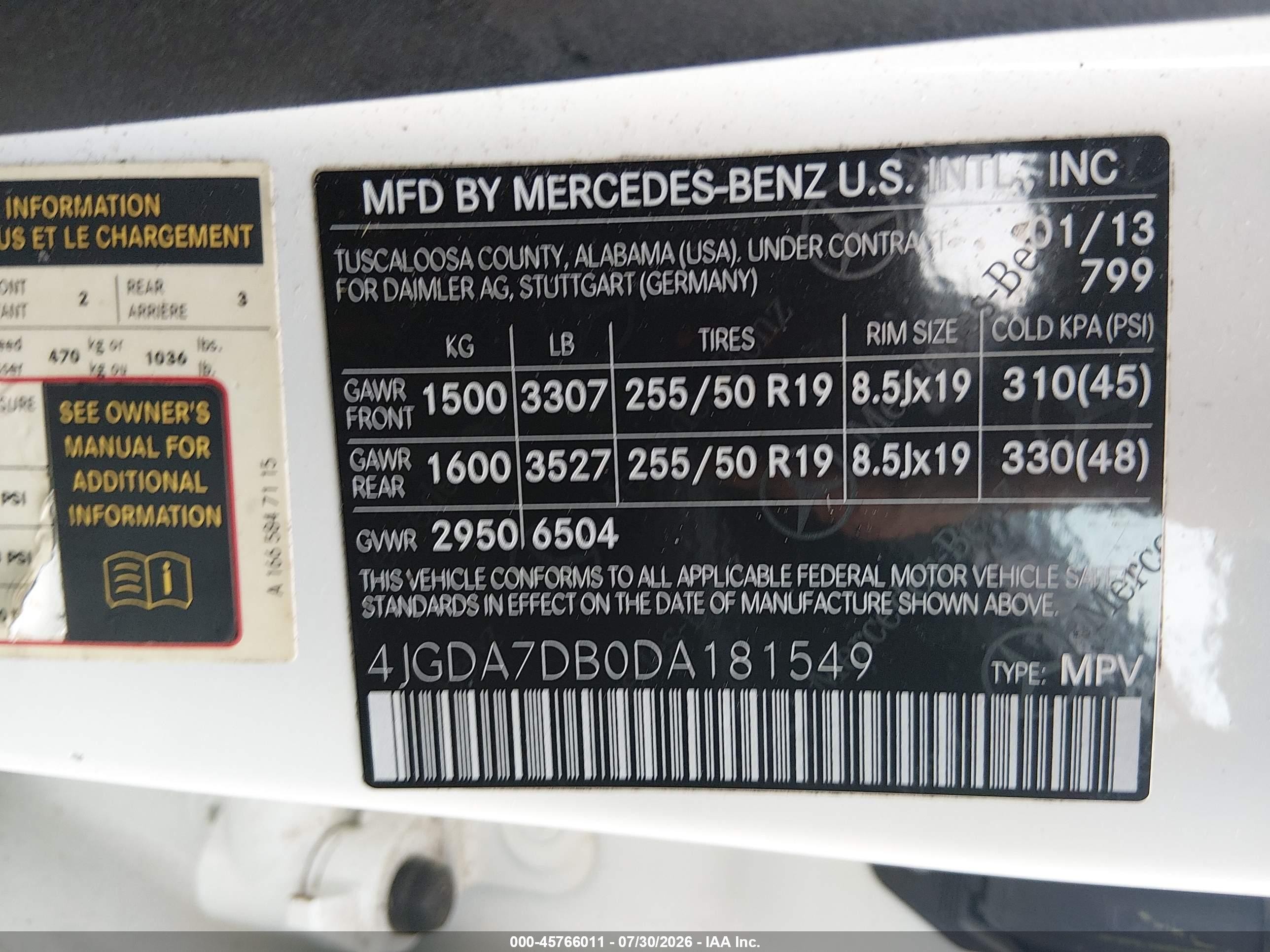 2013 Mercedes-benz Ml 550 4matic White vin: 4JGDA7DB0DA181549