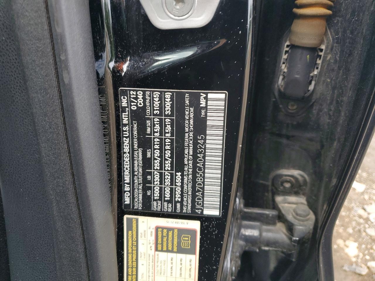 2012 Mercedes-benz Ml 550 4matic Black vin: 4JGDA7DB5CA043245