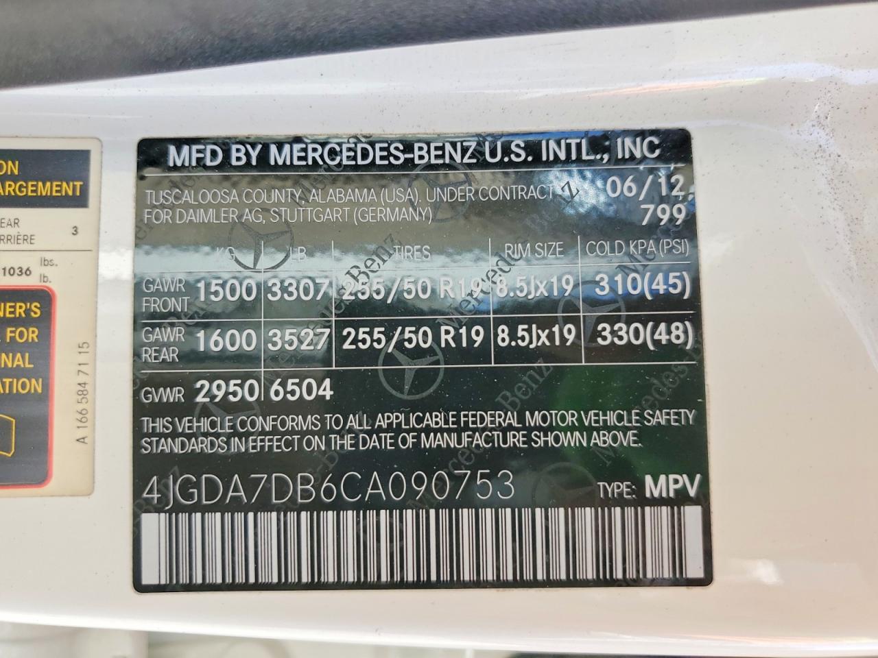 2012 Mercedes-benz Ml 550 White vin: 4JGDA7DB6CA090753