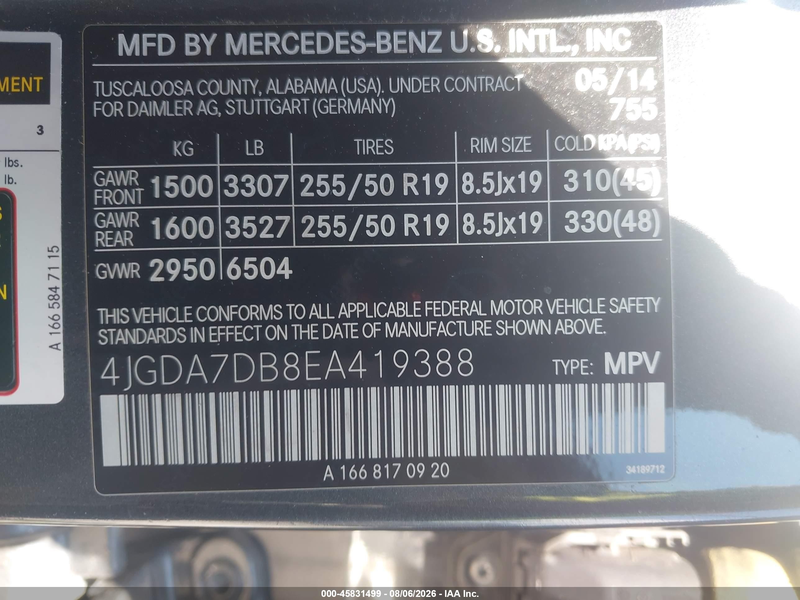 2014 Mercedes-benz Ml 550 4matic Blue vin: 4JGDA7DB8EA419388