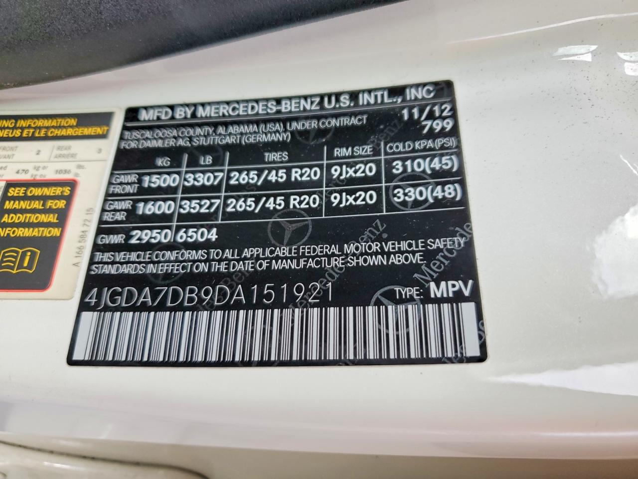 2013 Mercedes-benz Ml 550 4matic White vin: 4JGDA7DB9DA151921