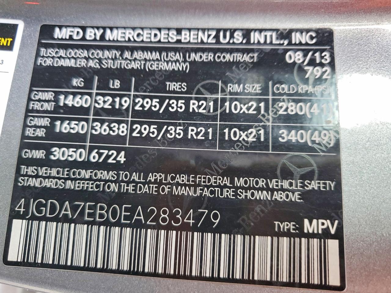 2014 Mercedes-benz Ml 63 Amg Charcoal vin: 4JGDA7EB0EA283479