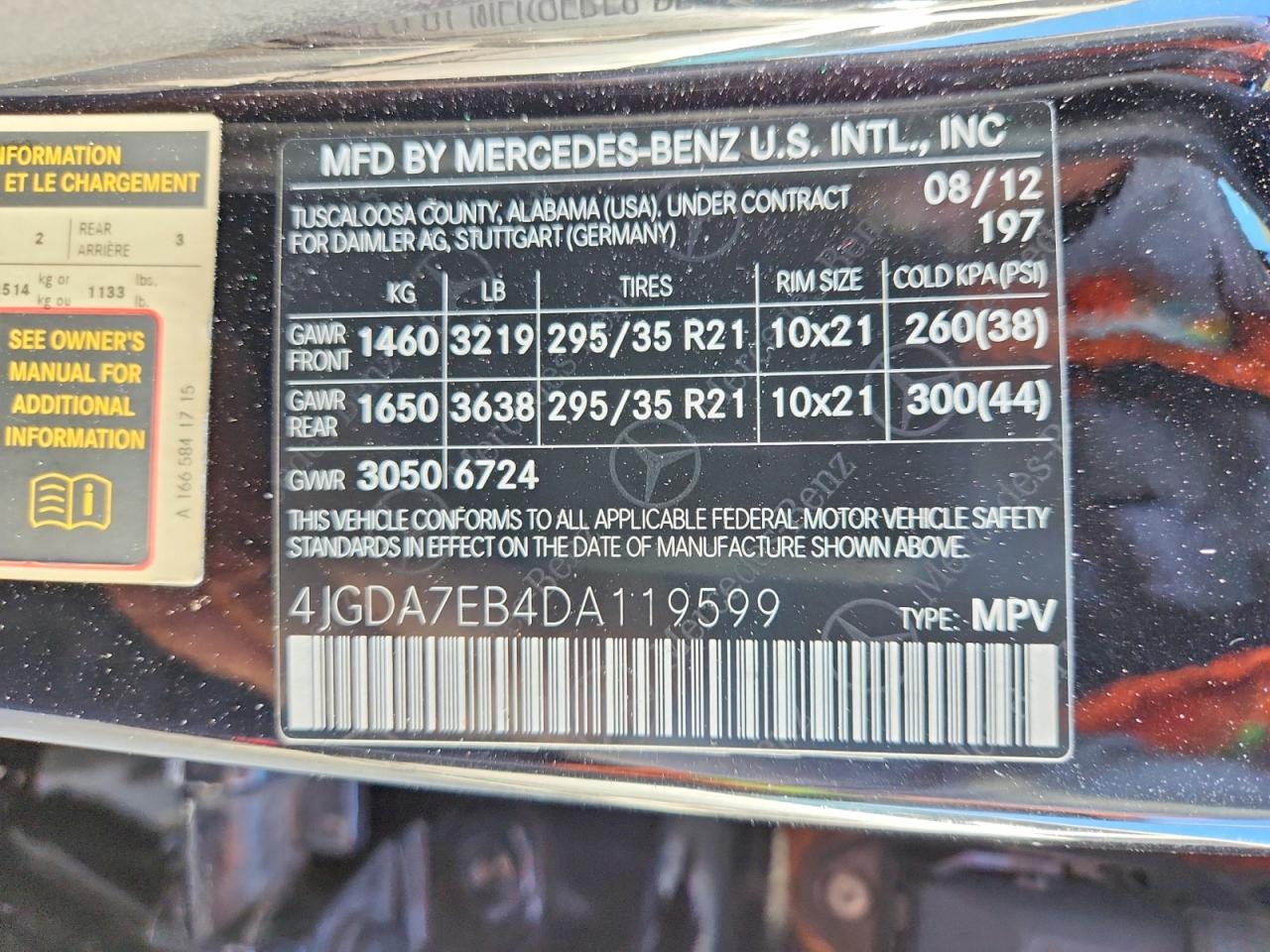 2013 Mercedes-benz Ml 63 Amg Black vin: 4JGDA7EB4DA119599