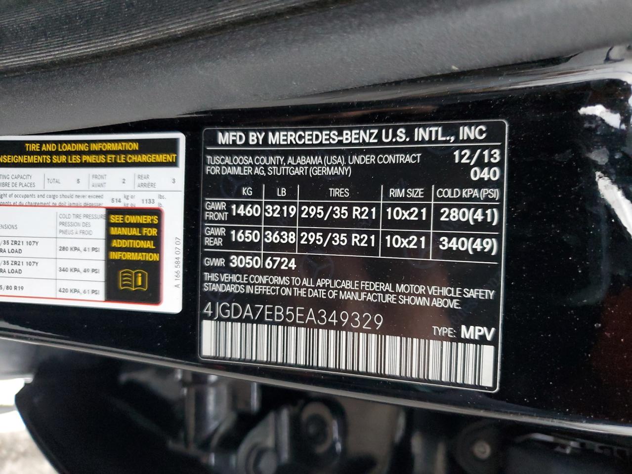 2014 Mercedes-benz Ml 63 Amg Black vin: 4JGDA7EB5EA349329