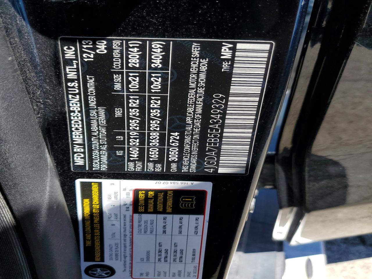 2014 Mercedes-benz Ml 63 Amg Black vin: 4JGDA7EB5EA349329
