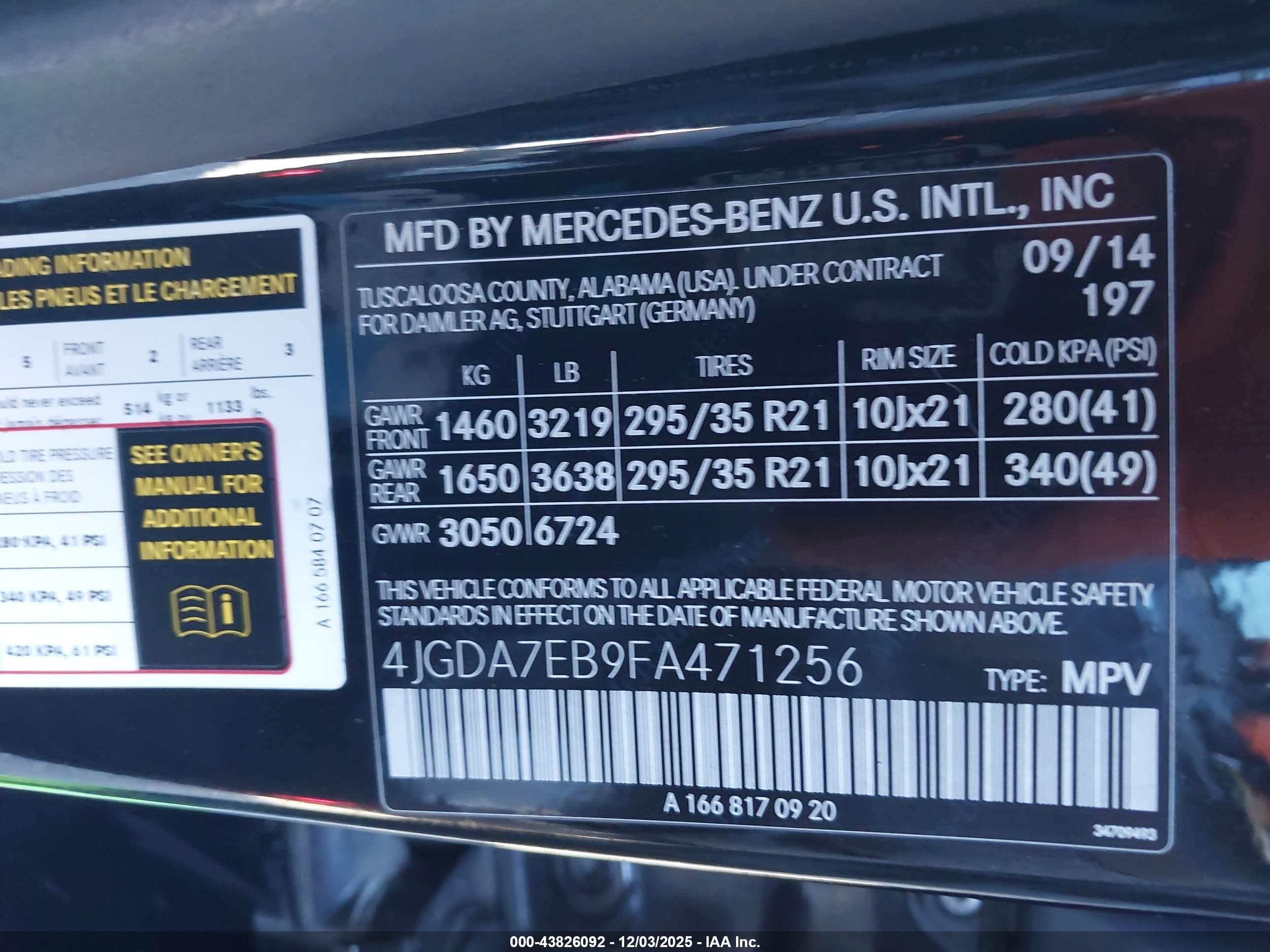 2015 Mercedes-benz Ml 63 Amg 4matic Черный vin: 4JGDA7EB9FA471256