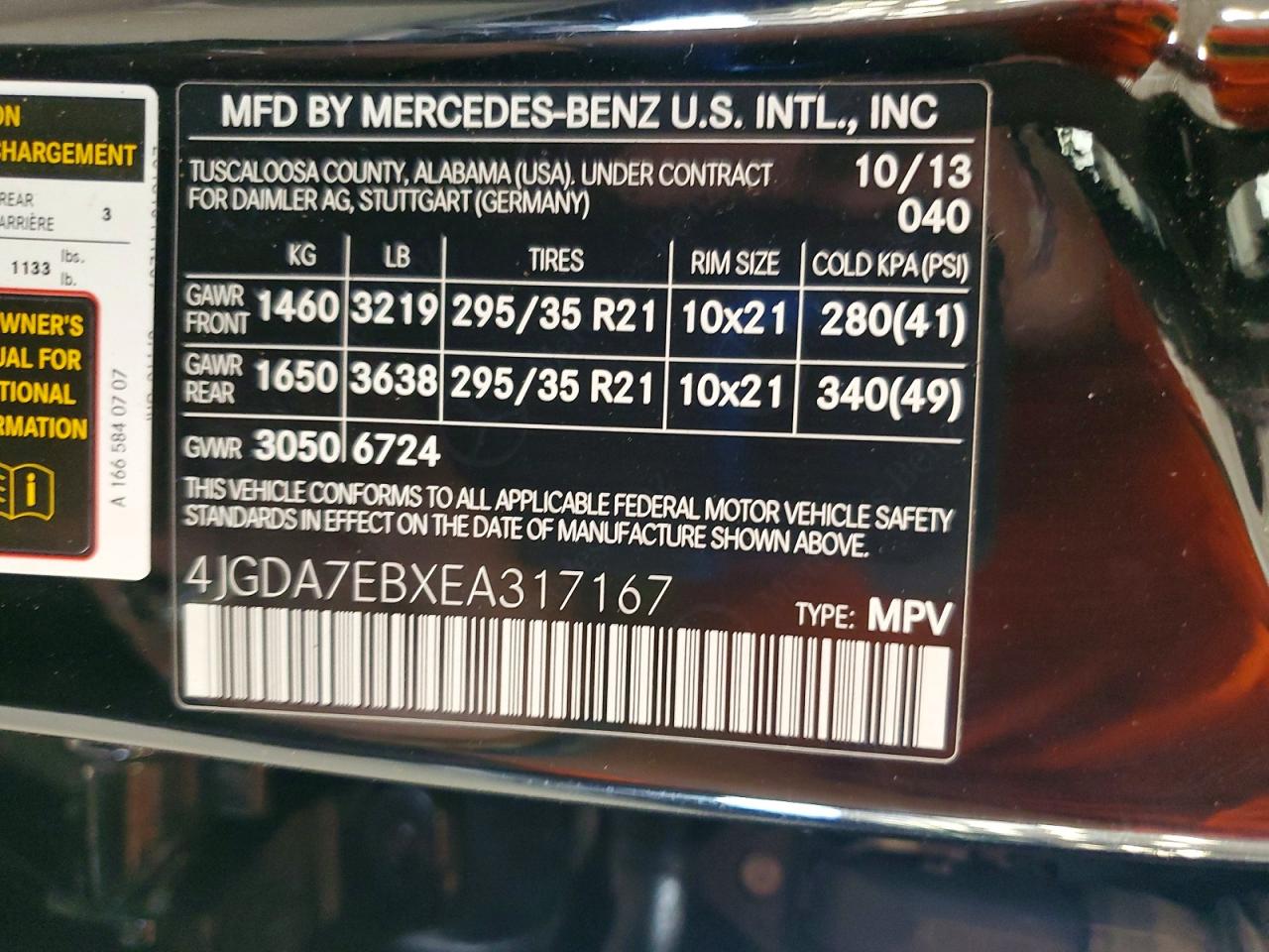 2014 Mercedes-benz Ml 63 Amg Black vin: 4JGDA7EBXEA317167