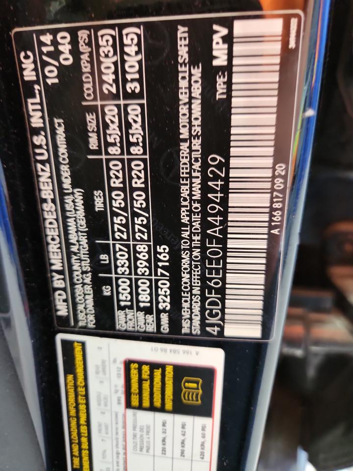 2015 Mercedes-benz Gl 450 4matic Black vin: 4JGDF6EE0FA494429 Damage: Warning Light - Air Bag, On, Unacceptable