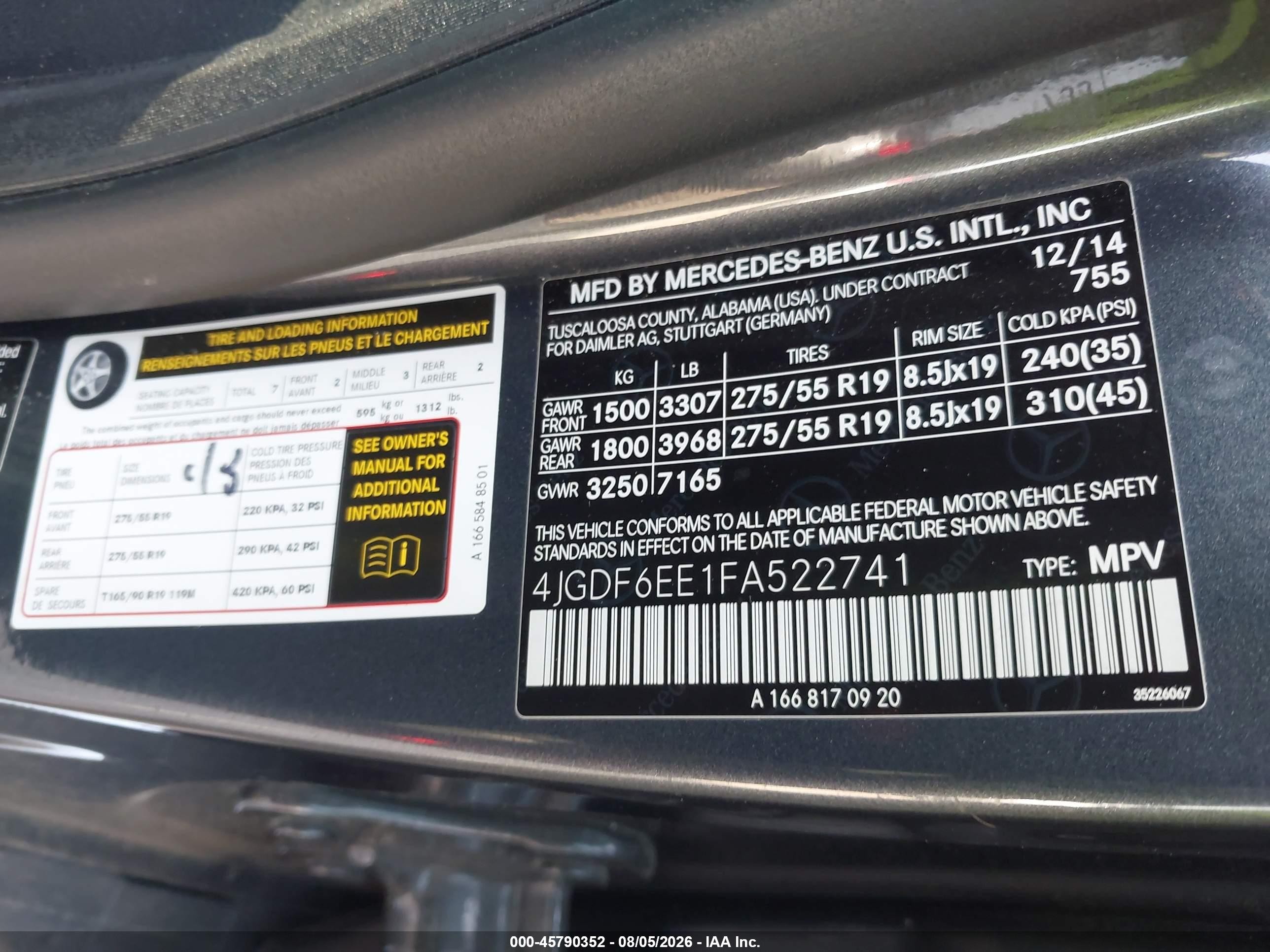 2015 Mercedes-benz Gl 450 4matic Gray vin: 4JGDF6EE1FA522741