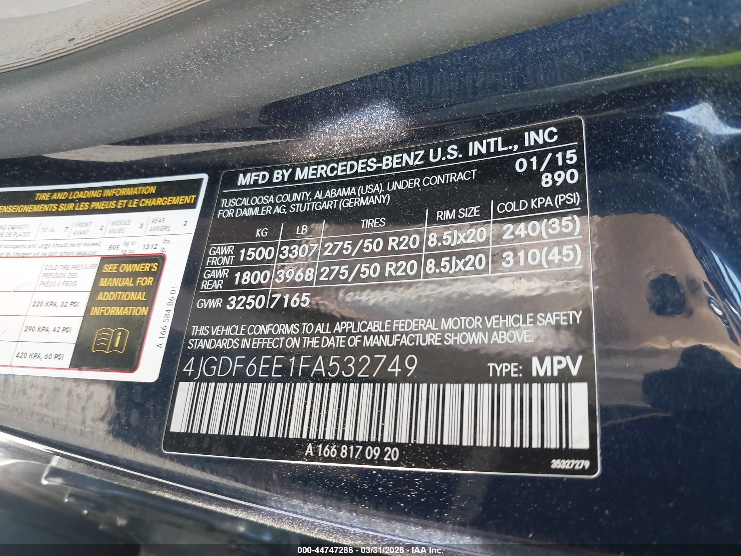 2015 Mercedes-benz Gl 450 4matic Blue vin: 4JGDF6EE1FA532749