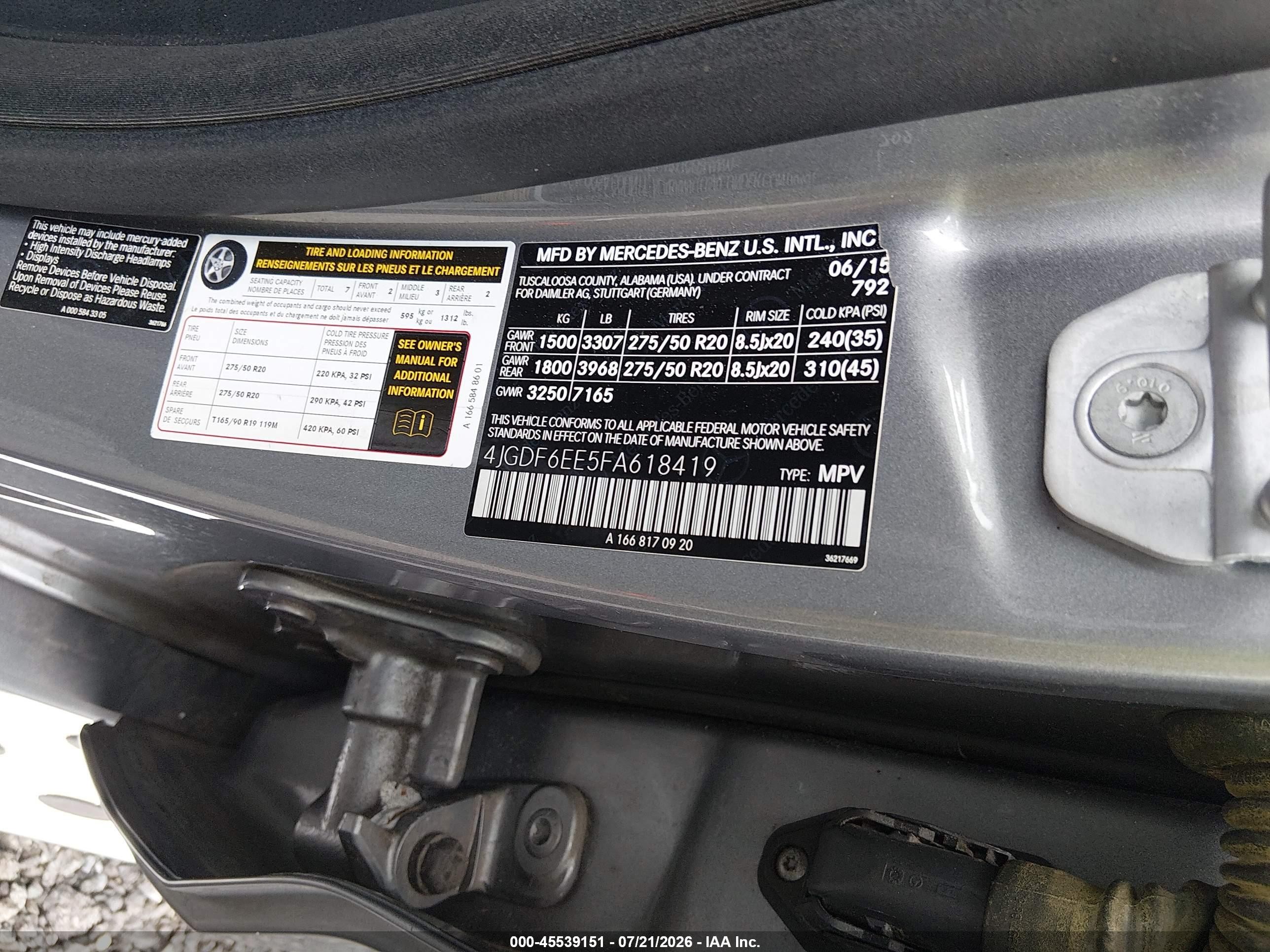 2015 Mercedes-benz Gl 450 4matic Gray vin: 4JGDF6EE5FA618419