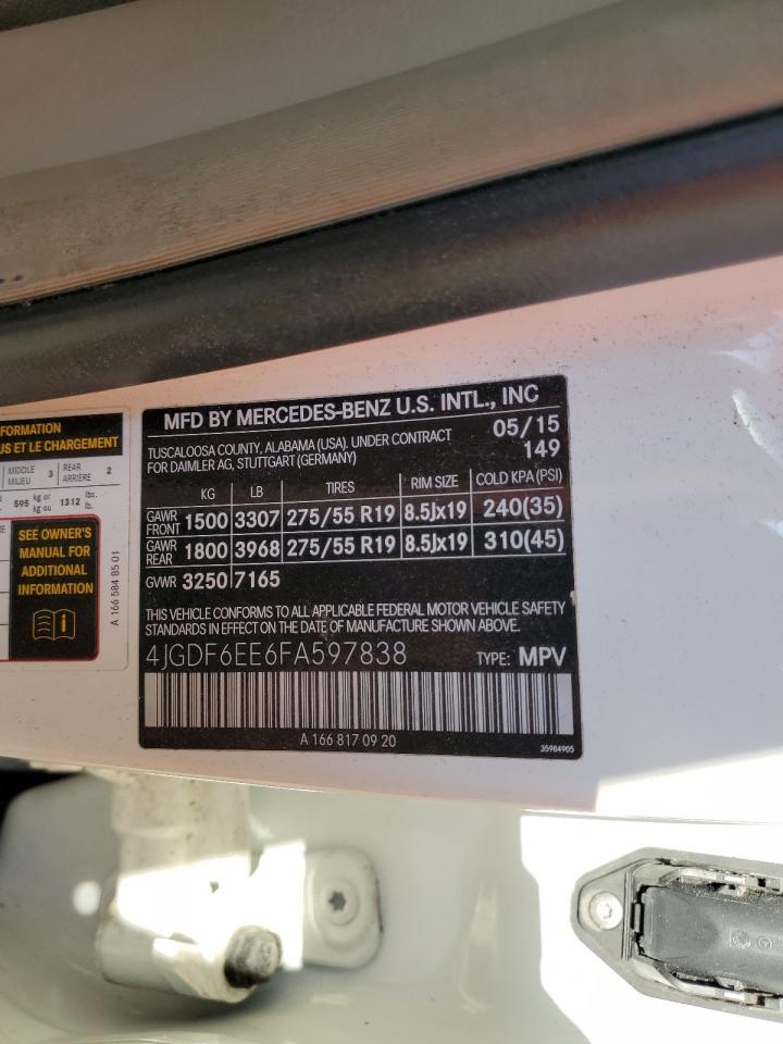 2015 Mb Gl-450 4 Matic- R&d- Cln Title- Pri Fleet White vin: 4JGDF6EE6FA597838