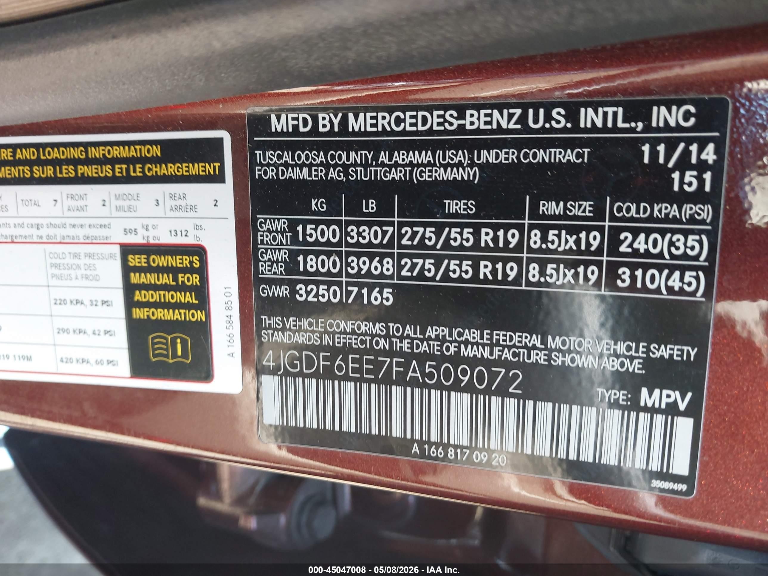 2015 Mercedes-benz Gl 450 4matic Burgundy vin: 4JGDF6EE7FA509072