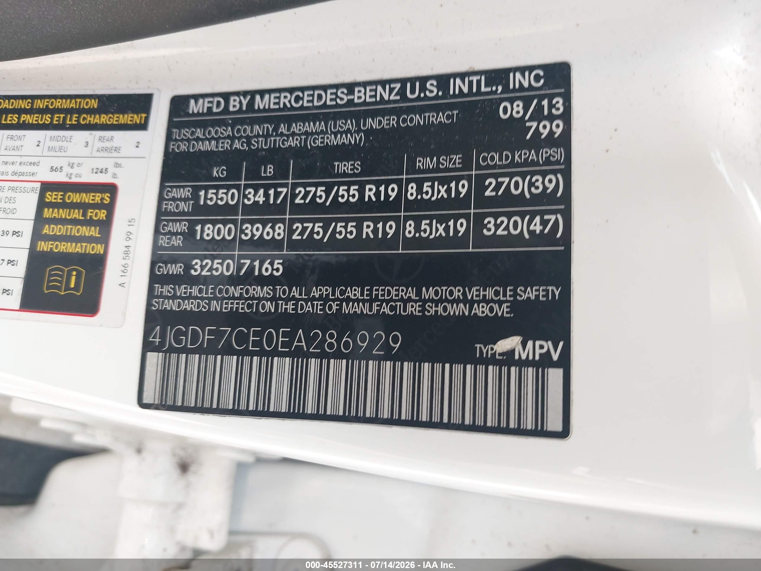 2014 Mercedes-benz Gl 450 4matic Белый vin: 4JGDF7CE0EA286929