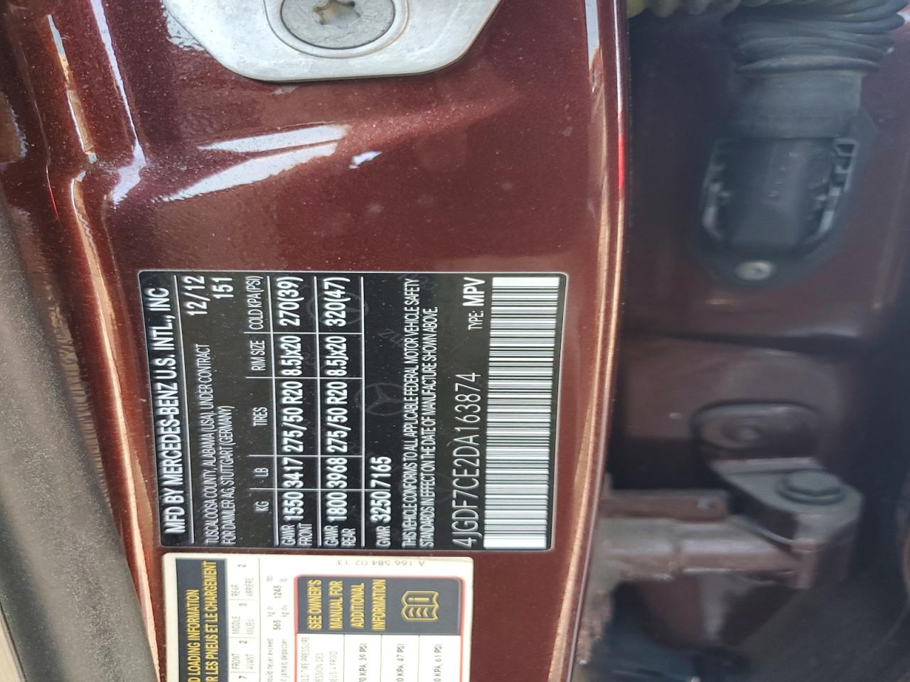 2013 Mercedes-benz Gl 450 4matic Maroon vin: 4JGDF7CE2DA163874