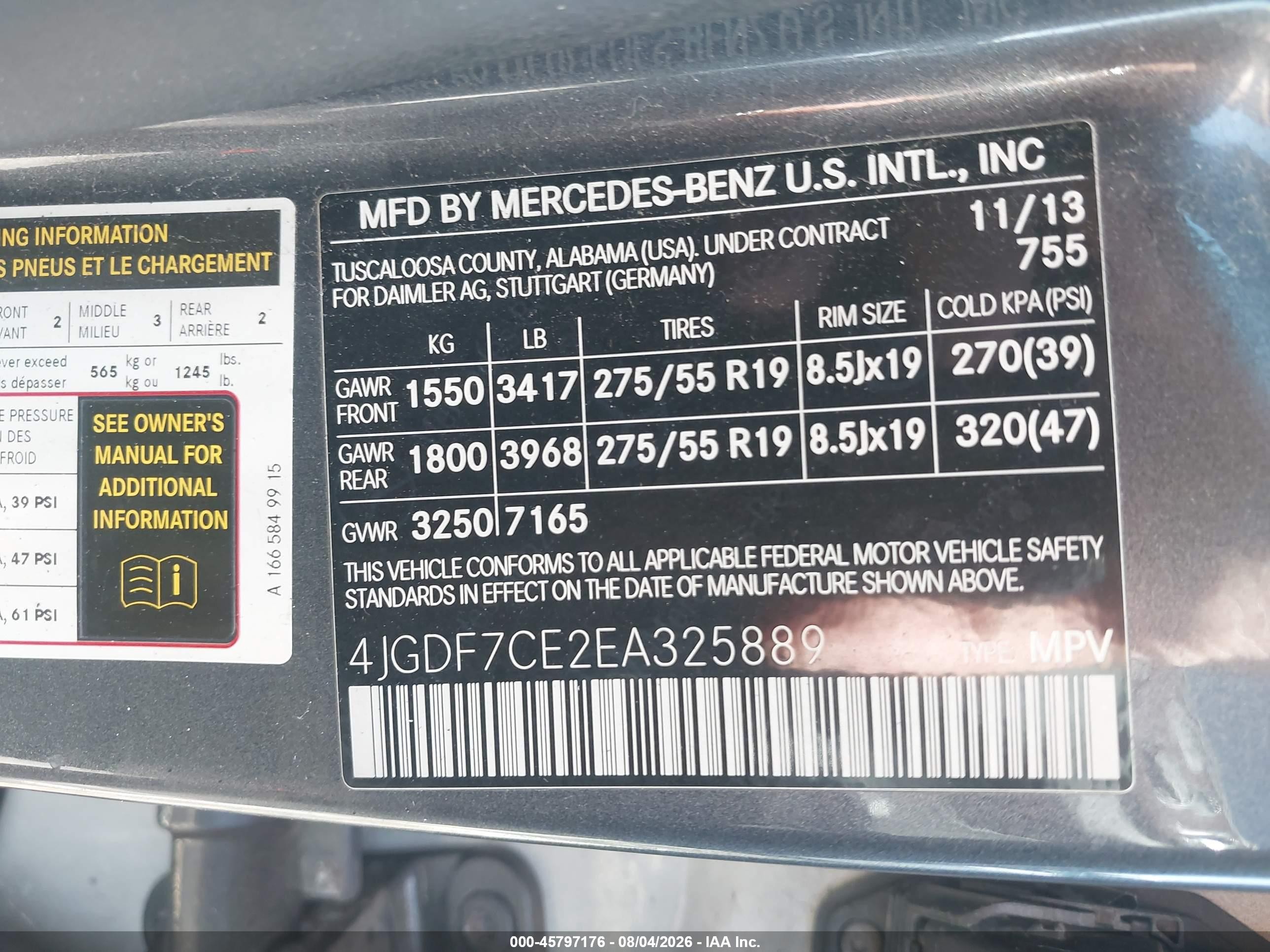 2014 Mercedes-benz Gl 450 4matic Gray vin: 4JGDF7CE2EA325889