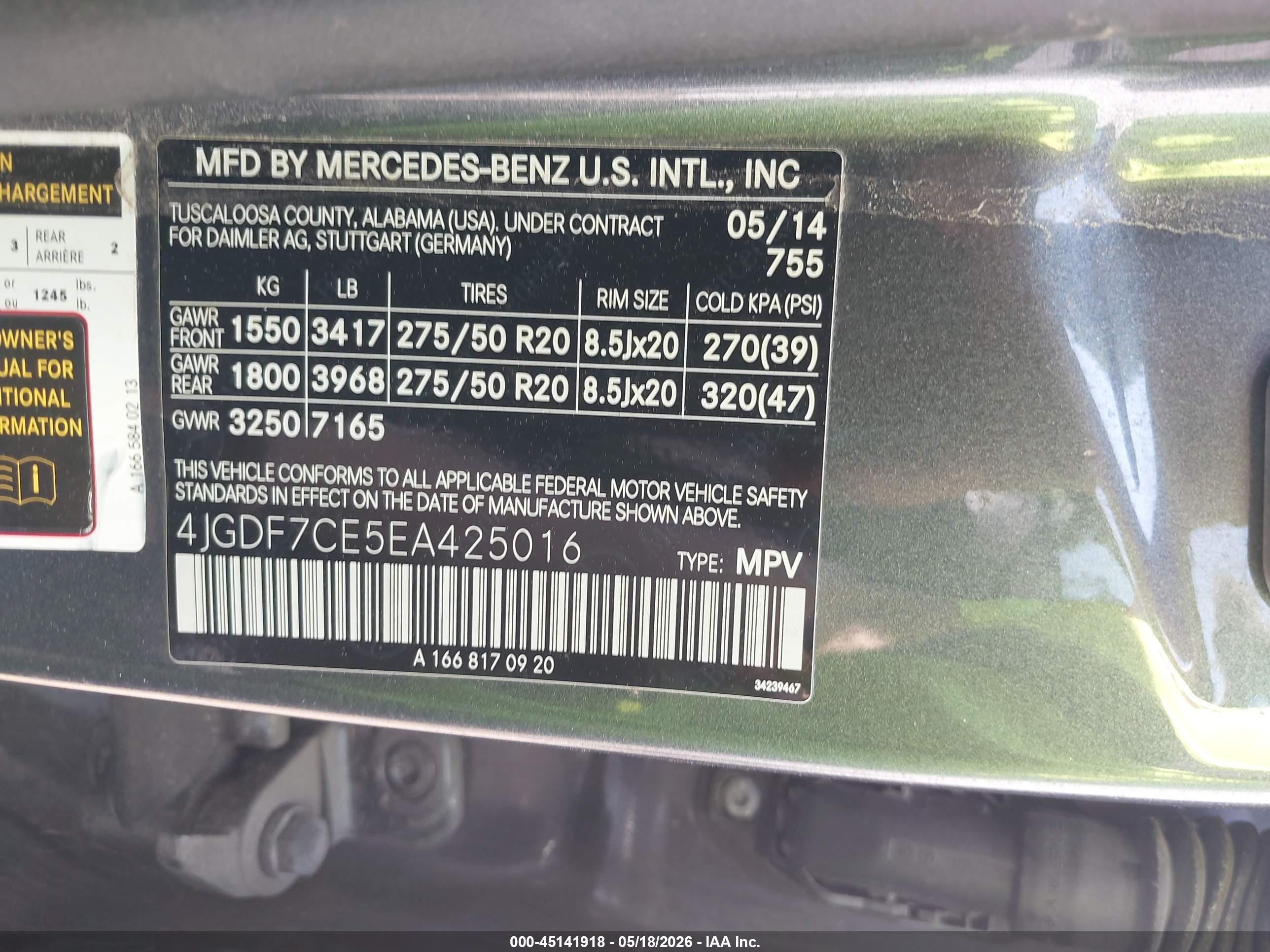 2014 Mercedes-benz Gl 450 4matic Navy vin: 4JGDF7CE5EA425016