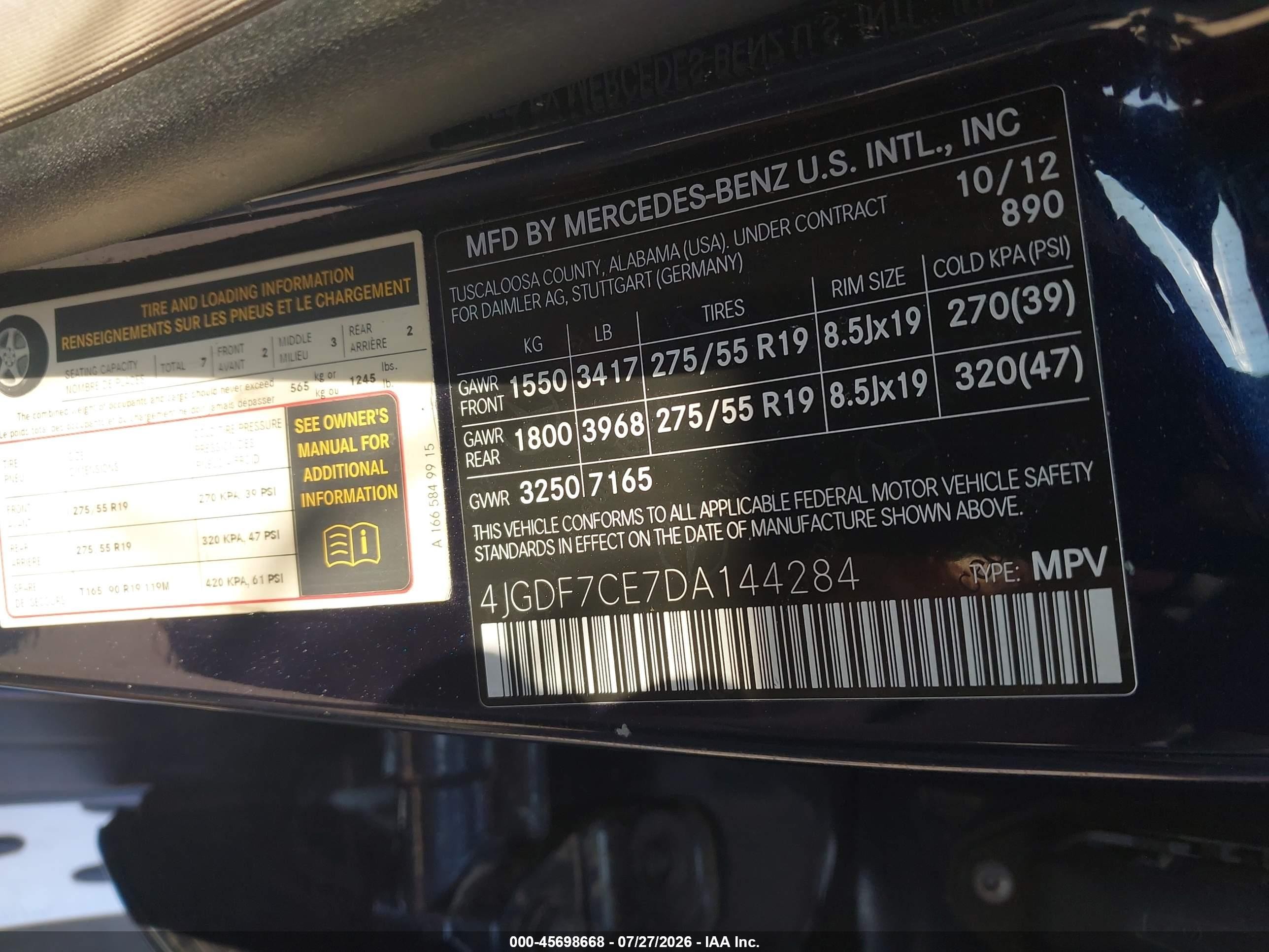 2013 Mercedes-benz Gl 450 4matic Dark Blue vin: 4JGDF7CE7DA144284