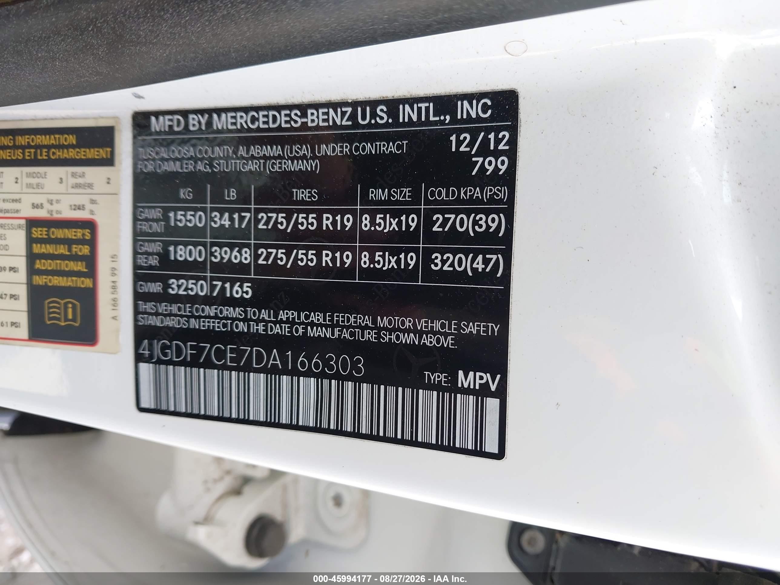 2013 Mercedes-benz Gl 450 4matic Белый vin: 4JGDF7CE7DA166303
