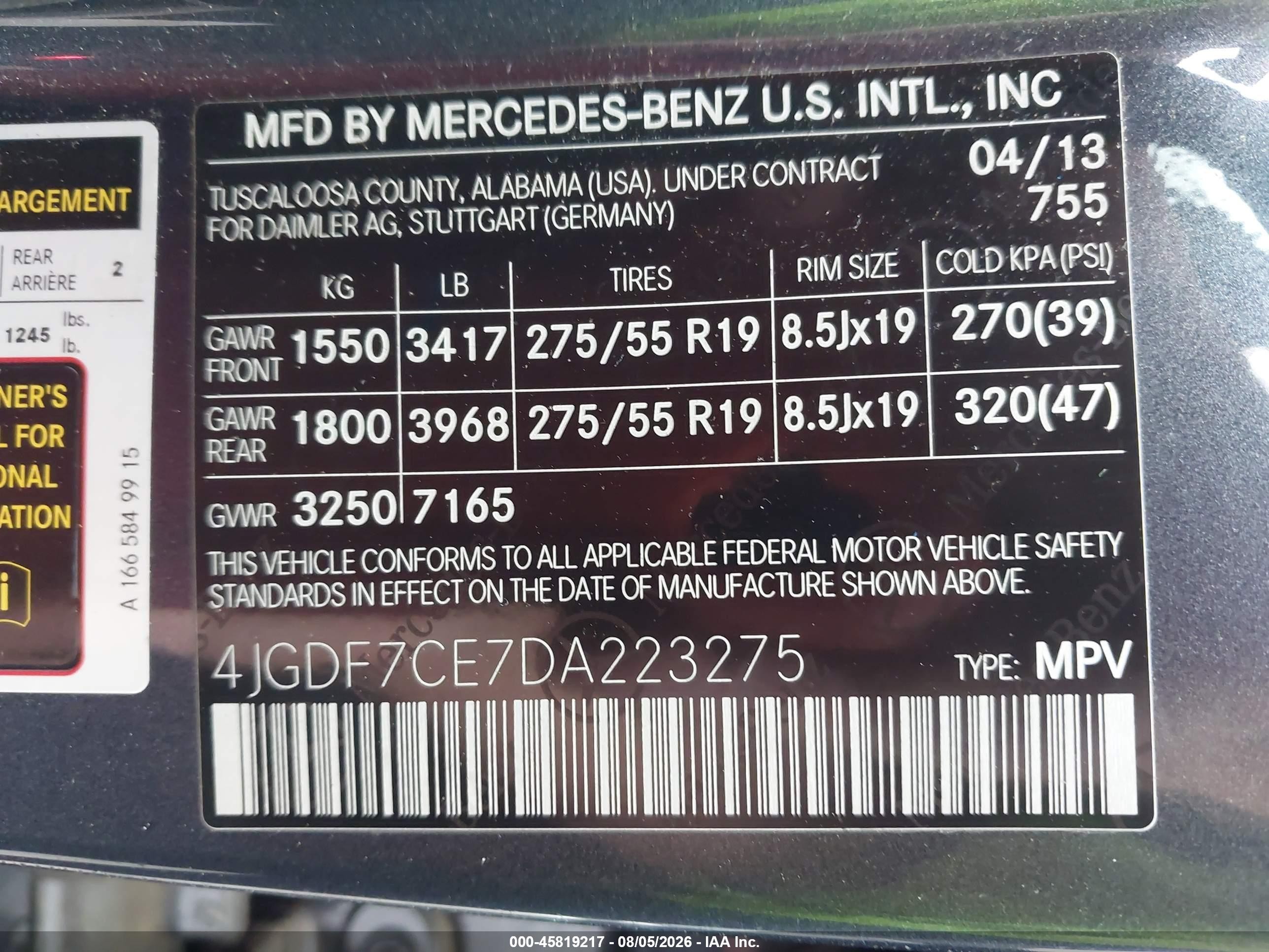 2013 Mercedes-benz Gl 450 4matic Gray vin: 4JGDF7CE7DA223275