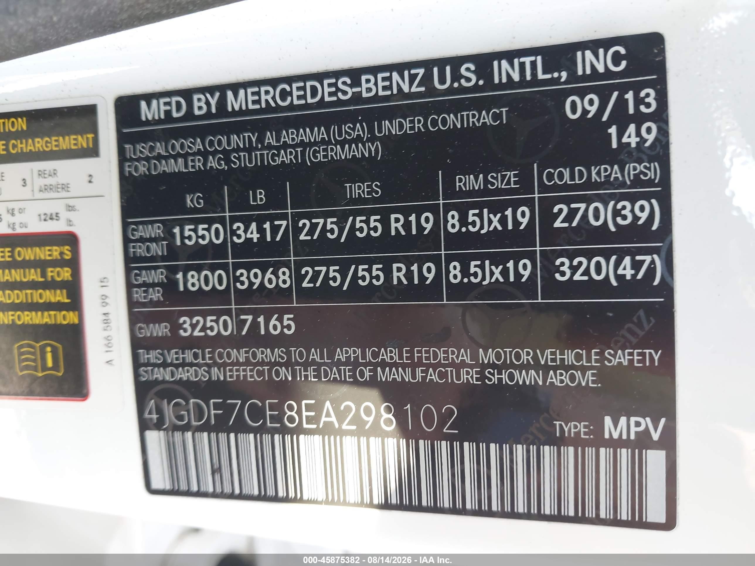 2014 Mercedes-benz Gl 450 4matic White vin: 4JGDF7CE8EA298102
