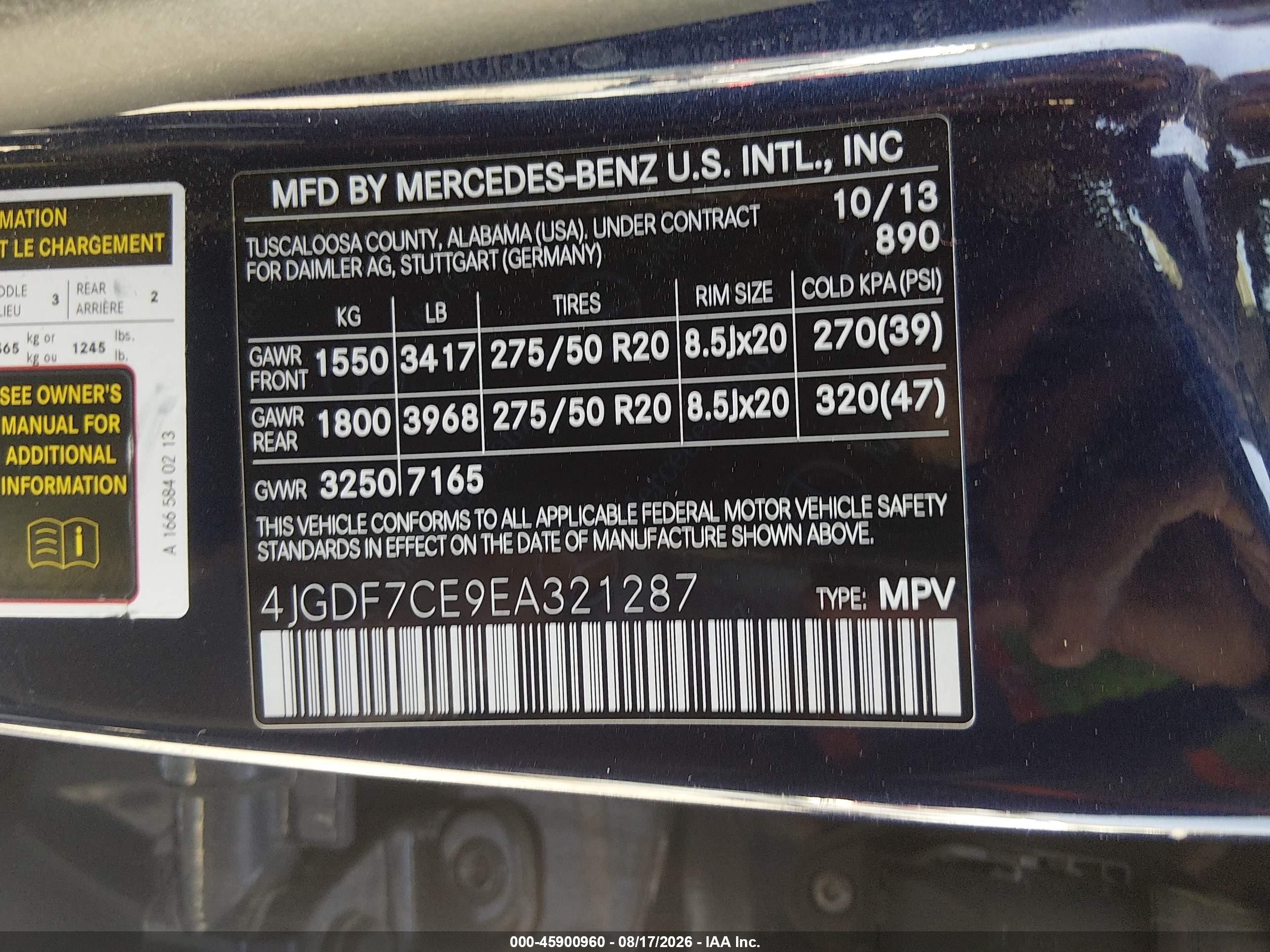 2014 Mercedes-benz Gl 450 4matic Navy vin: 4JGDF7CE9EA321287