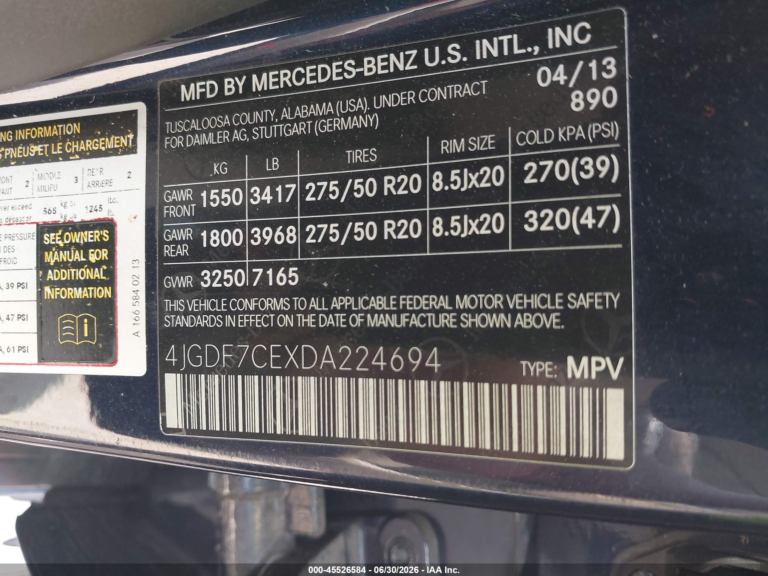 2013 Mercedes-benz Gl 450 4matic Blue vin: 4JGDF7CEXDA224694